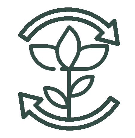 Icon of a plant in the center of rotating, circular arrows.
