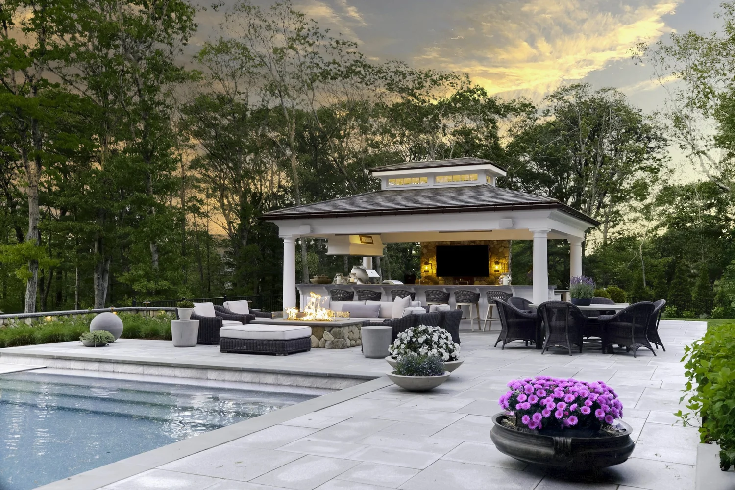 Pool pavilion at a waterfront estate
