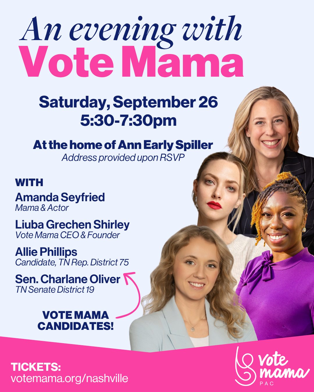 VoteMama, Allie Phillips, Amanda Seyfried, Charlane Oliver