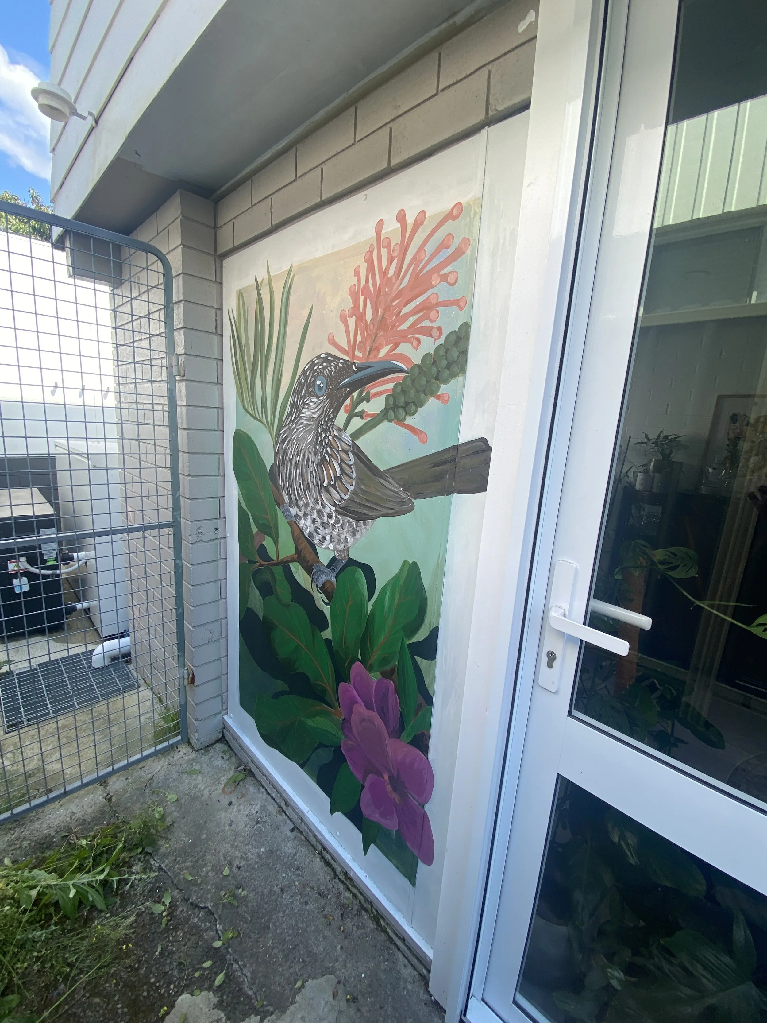angled photo of Little Wattlebird mural