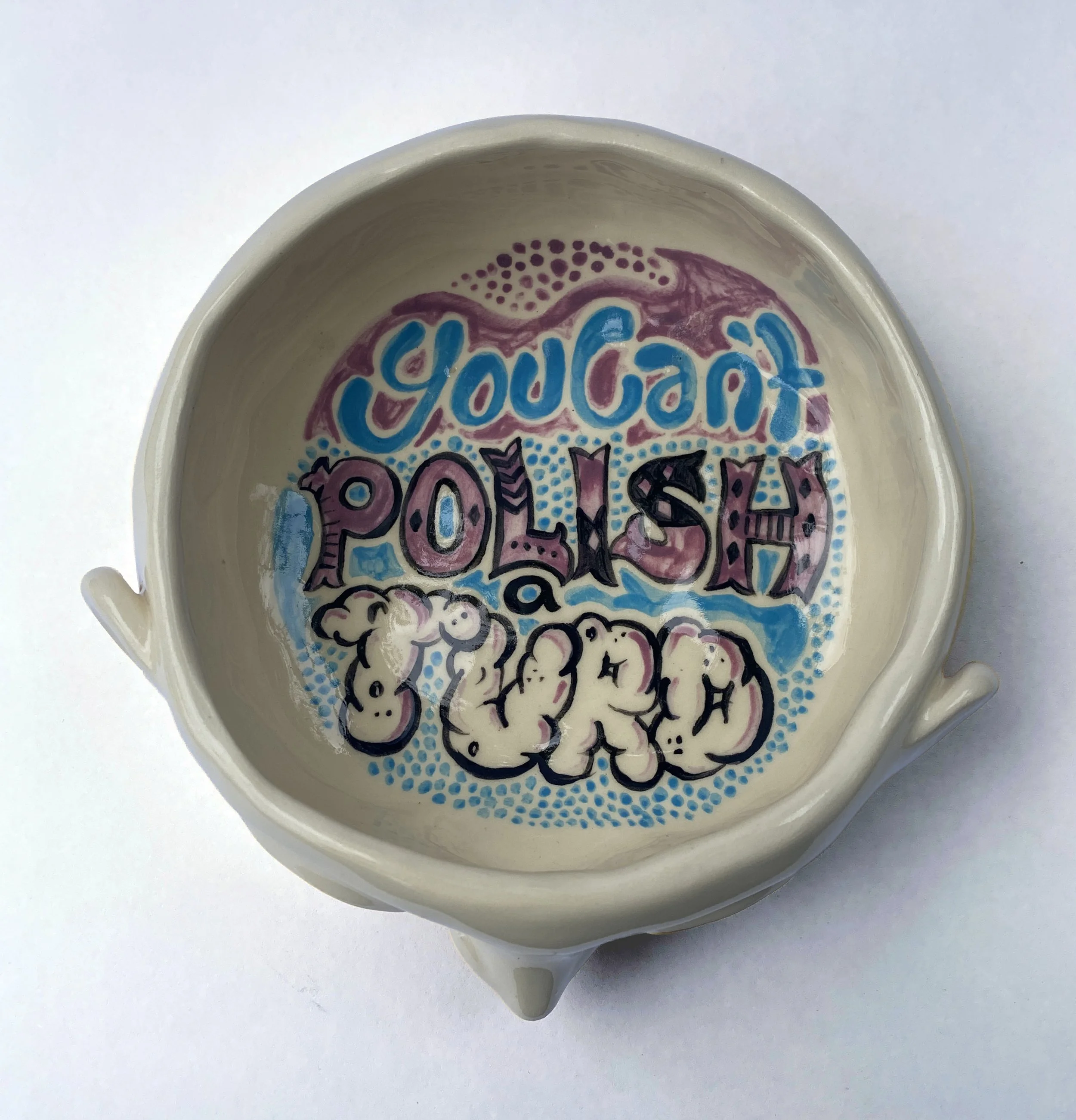 inside of bowl showing text 'you can't polish a turd'