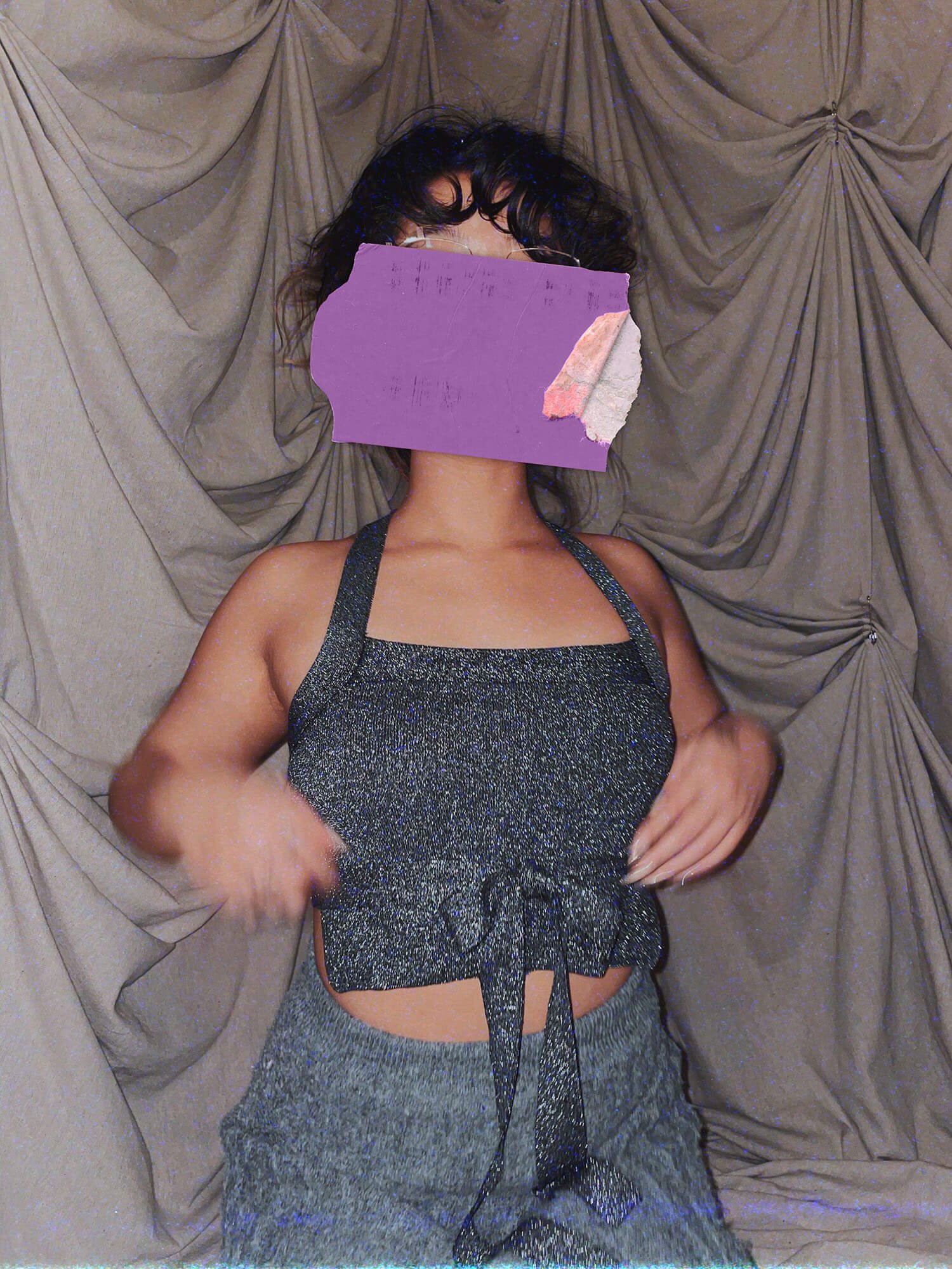 5 Open Your Sparkly Present - grey gray sparkle crop top halter womens tank - ennis process artist ego death estate sale fashion style consignment thrifting.jpg