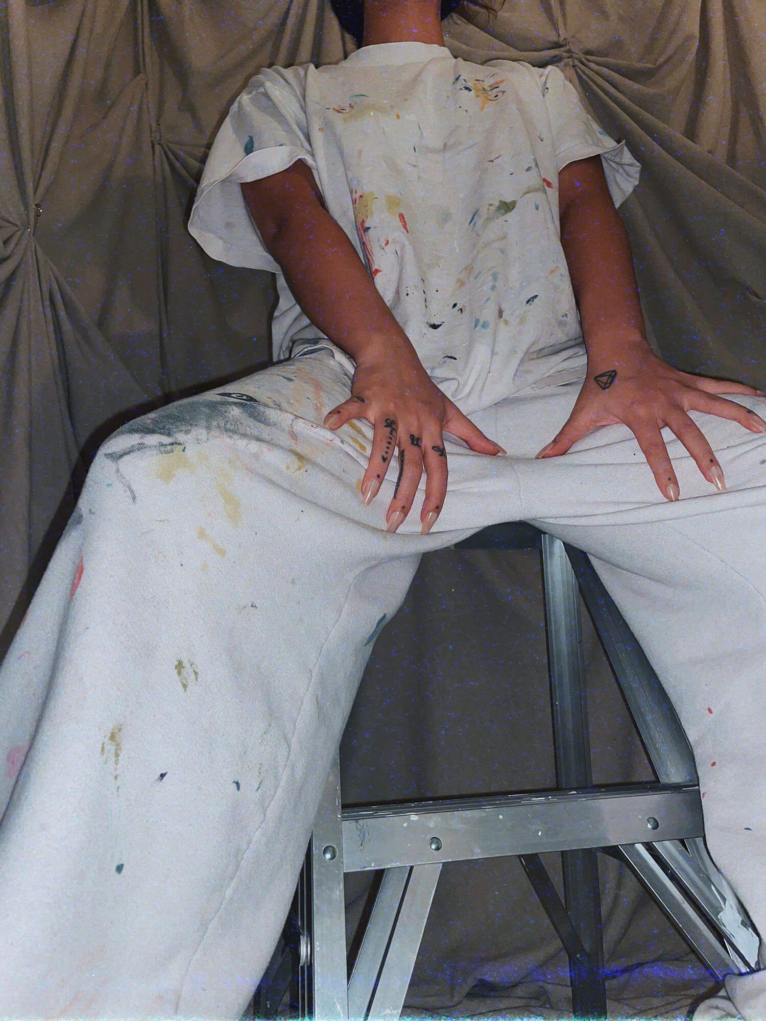 1 nepo baby artist uniform - unisex white tshirt sweat pants paint splattered stained unique - ennis process artist ego death estate sale fashion style consignment thrifting.jpg