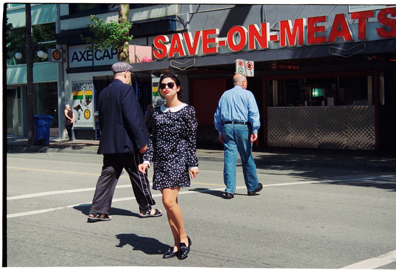 ennis 35mm film photography - 2013 gastown vancouver shereen model polkadot dress vintage fashion-03.jpg