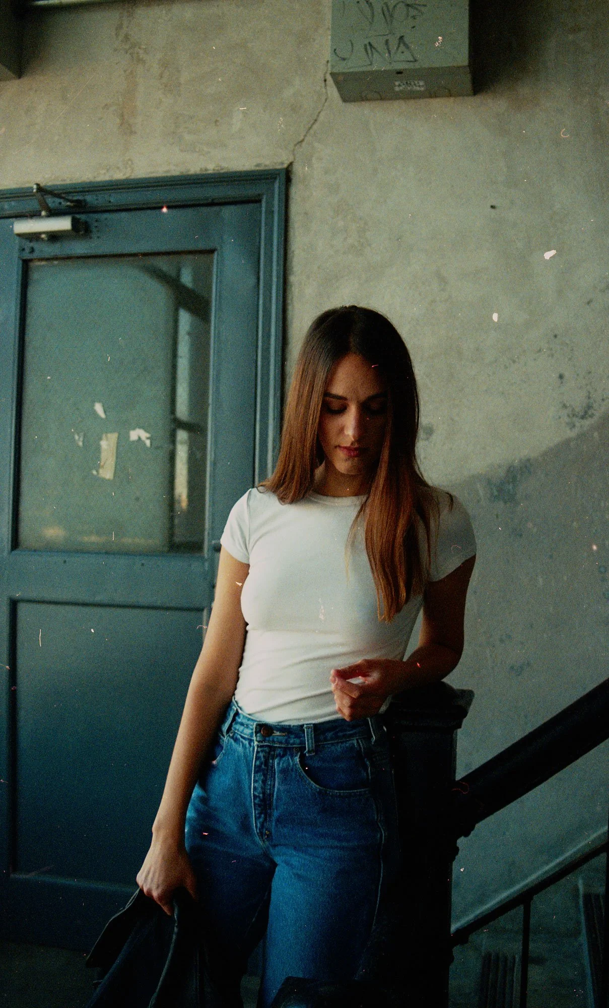 ennis 35mm film photography - janelle kroll brooklyn new york rustic industrial outsider album cover shoot denim white tshirt artist musician 2016-14.jpg