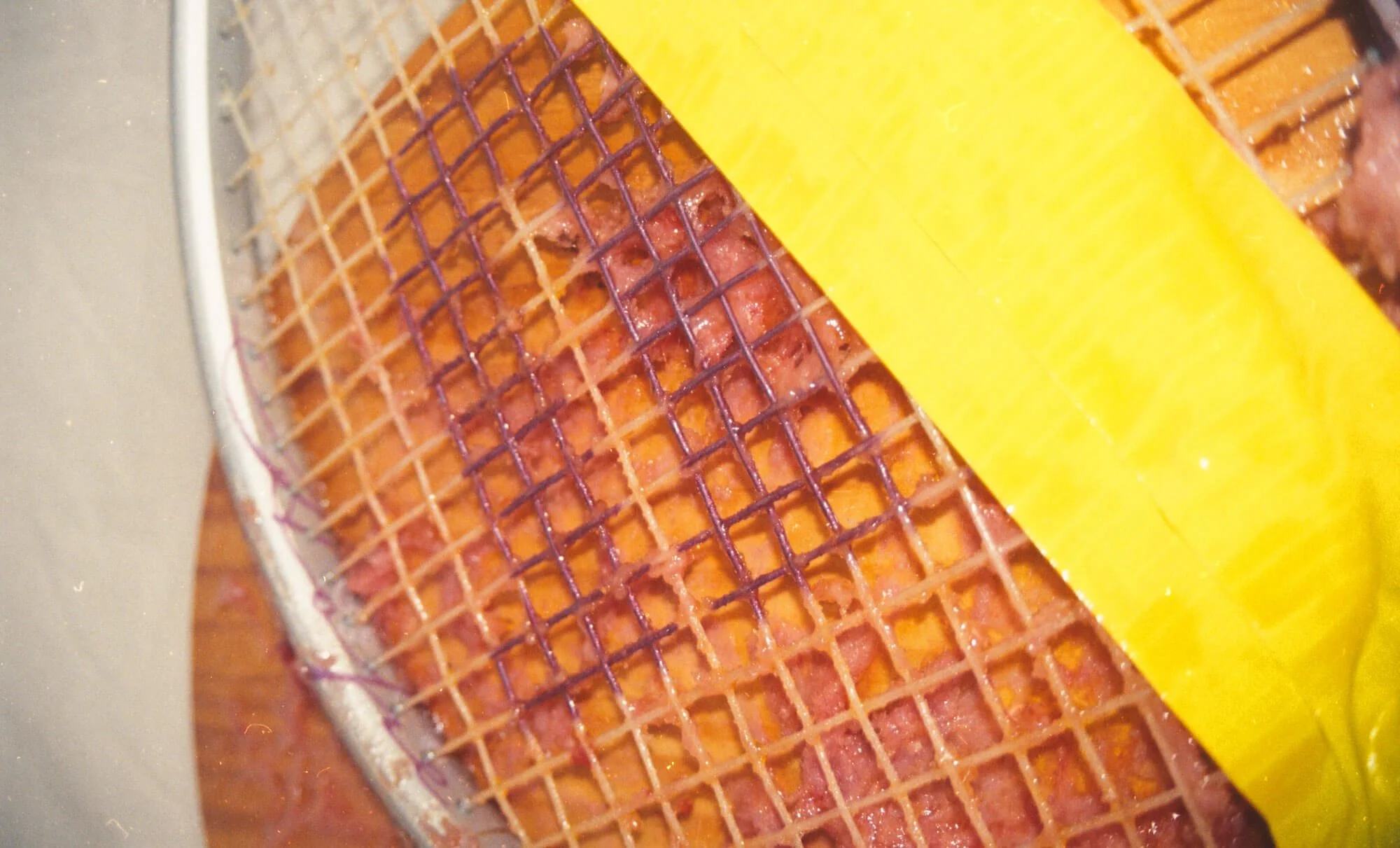 03 sticky poetry pink marshmallow peep tennis racket squished on wooden platter dissertation sculpture 5culptures by ennis like tennis mixed media contemporary art process artist dave chappelle.jpg