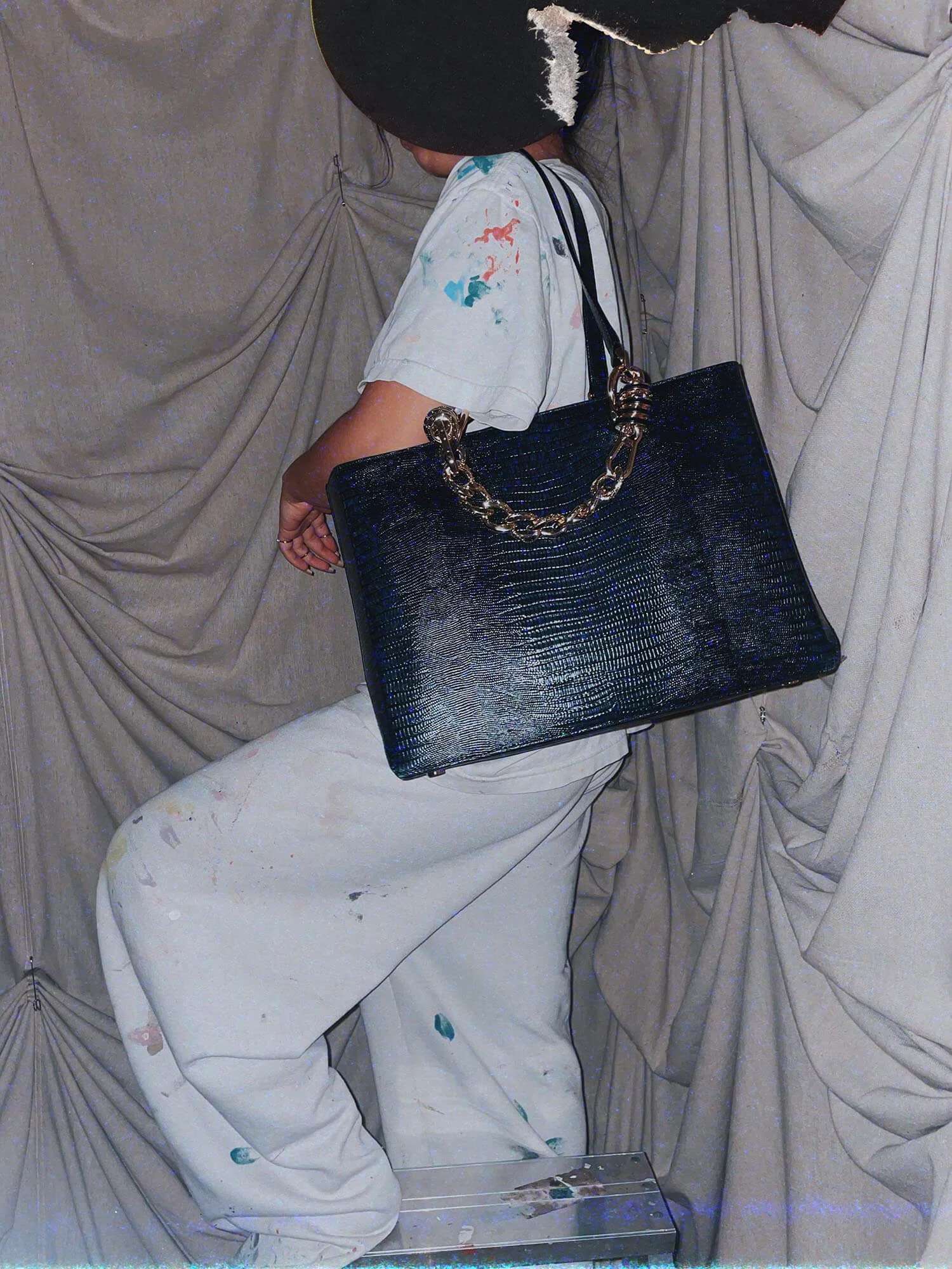 5 Henri Bendel black purse with removable straps chunky gold handles- ennis process artist ego death estate sale fashion style consignment thrifting.jpg