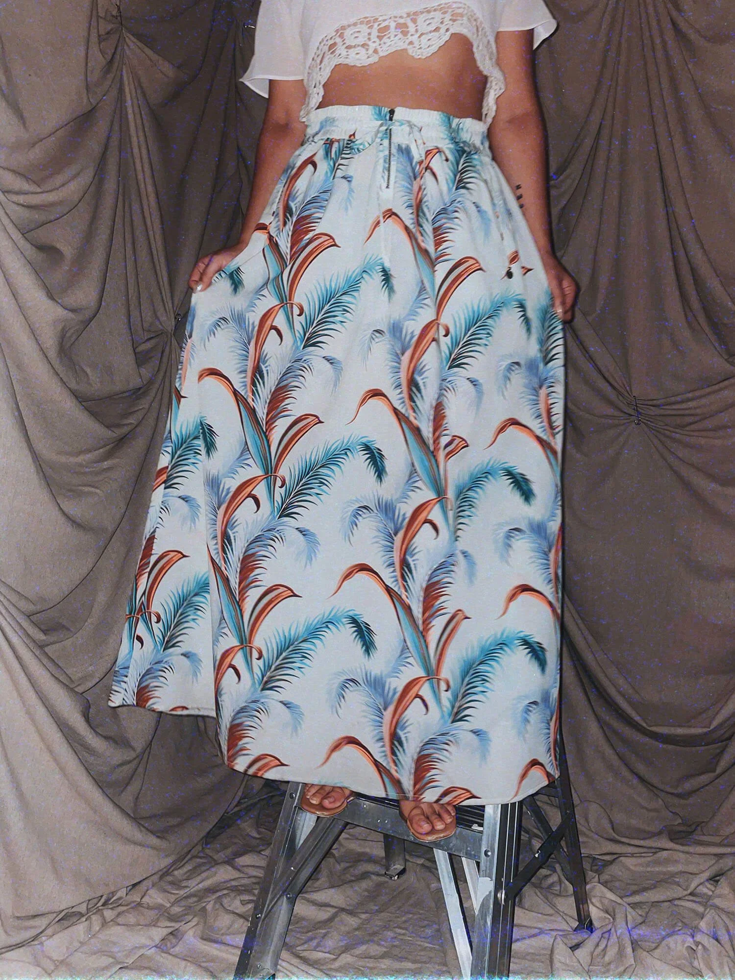 2 miss miami - scotch and soda tropical skirt with pockets palm leaves blue neon orange maxi full length long - ennis process artist ego death estate sale fashion style consignment thrifting.jpg