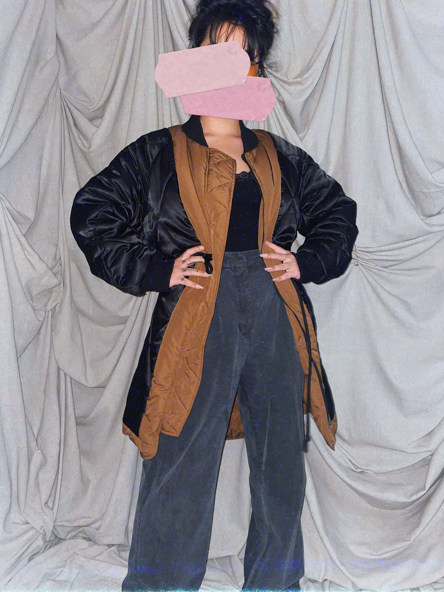 2 Inside Out Jacket brown black quilted puffer midi mid knee coat outwear womens -  ennis process artist ego death estate sale fashion style consignment thrifting.jpg