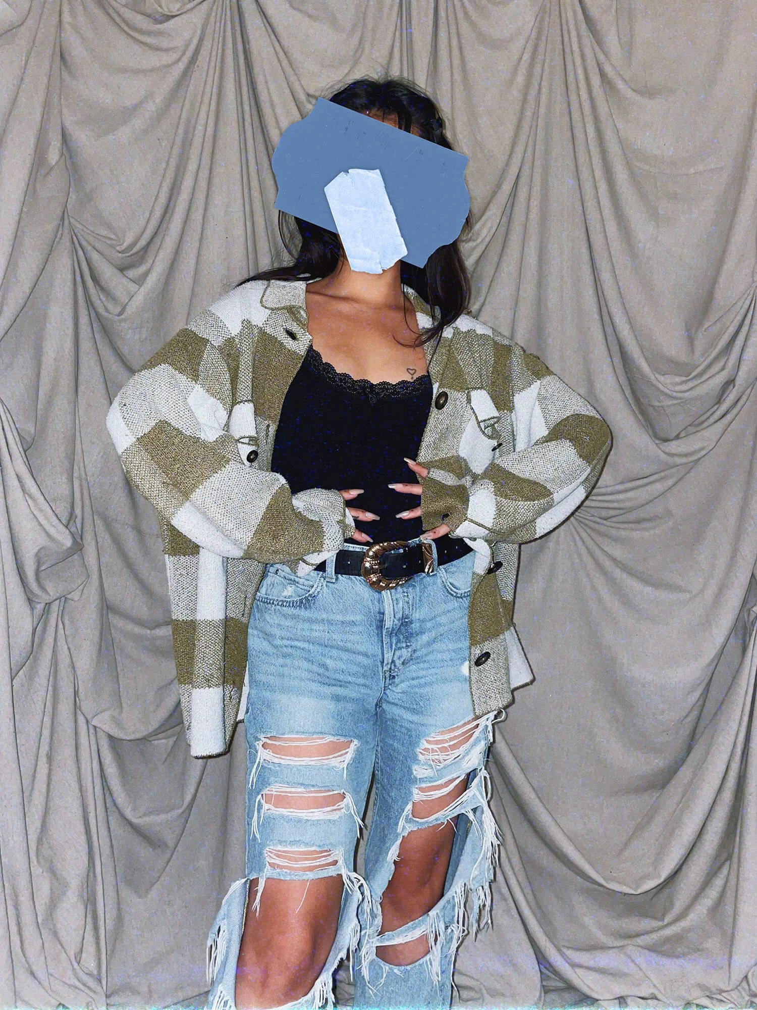 1 Green Checkered Thing Everyone Wants - green white checkered large knit sweater cardigan oversized boxy unisex outerwear jacket top shirt - ennis process artist ego death estate sale fashion style consignment thrifting.jpg