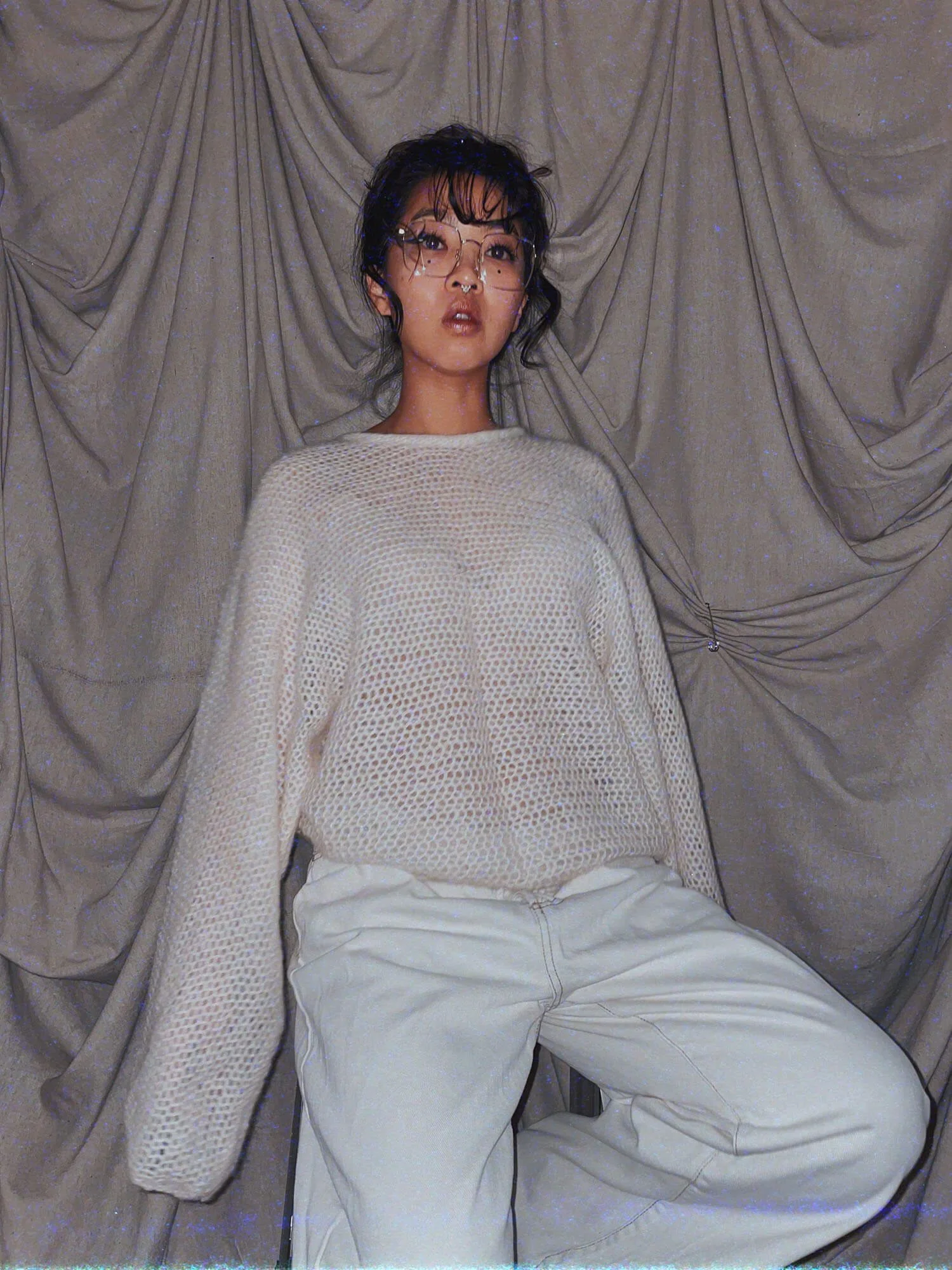 3 winter crochet belle - off white cream knit oversized bell sleeve sweater - ennis process artist ego death estate sale fashion style consignment thrifting.jpg