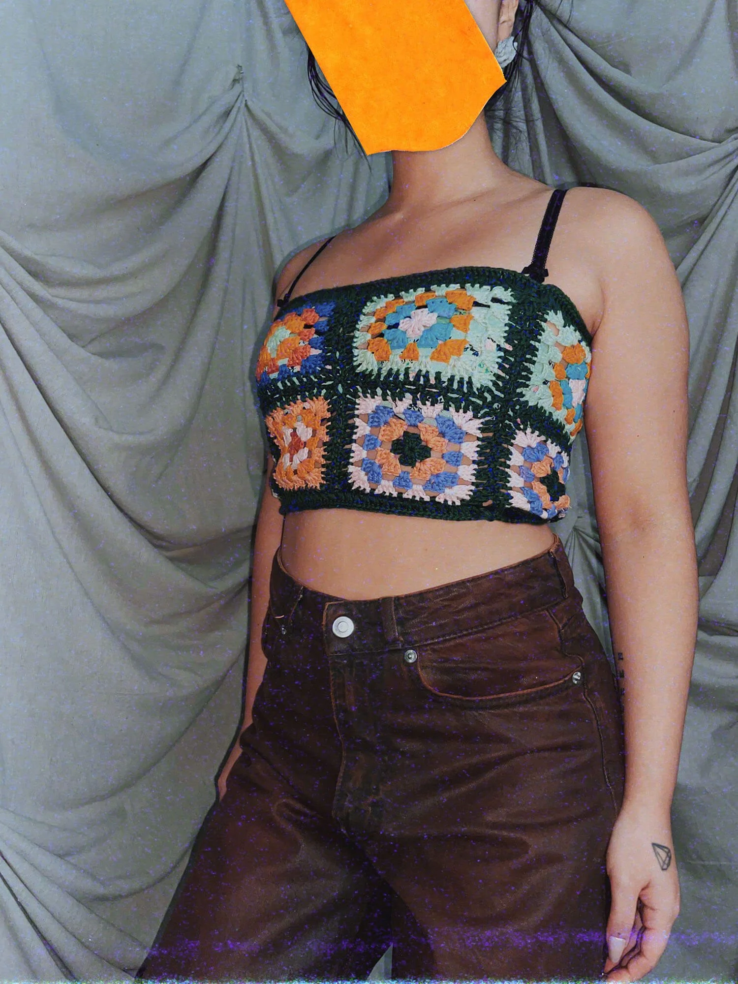 1 Floral Crochet Tiles - flower crochet tube top green floral womens tank crop knit colorful - ennis process artist ego death estate sale fashion style consignment thrifting.jpg