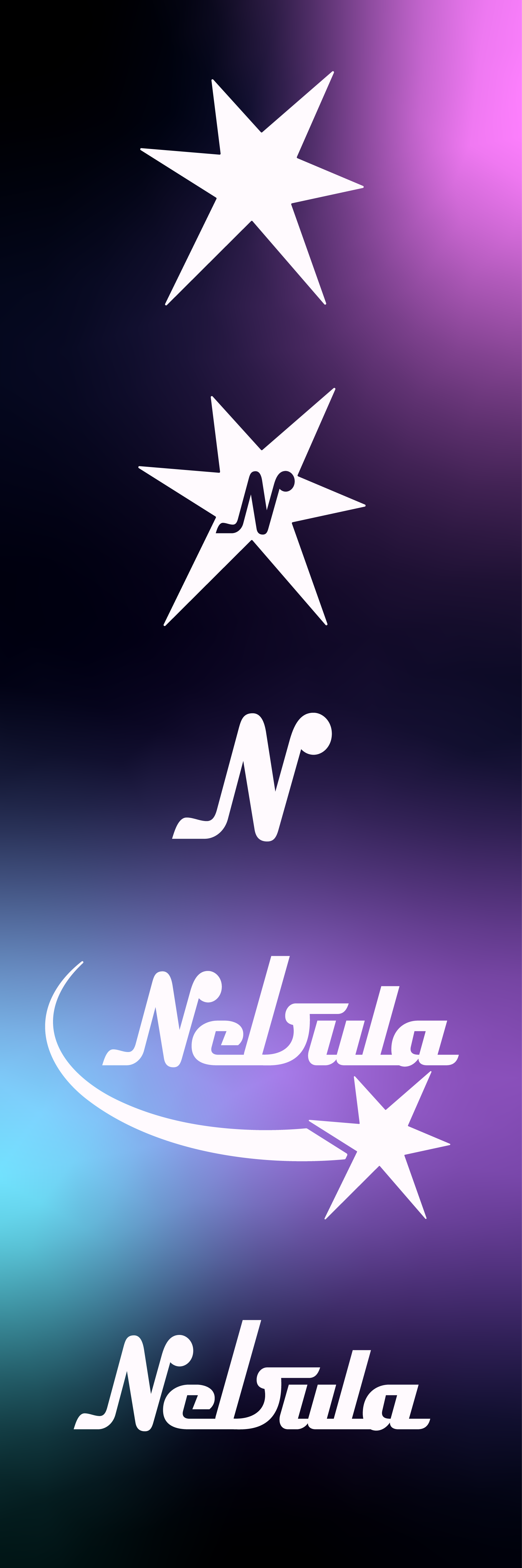Logo de Nebula con estrellas y texto en color blanco sobre fondo degradado en tonos oscuros y morados.