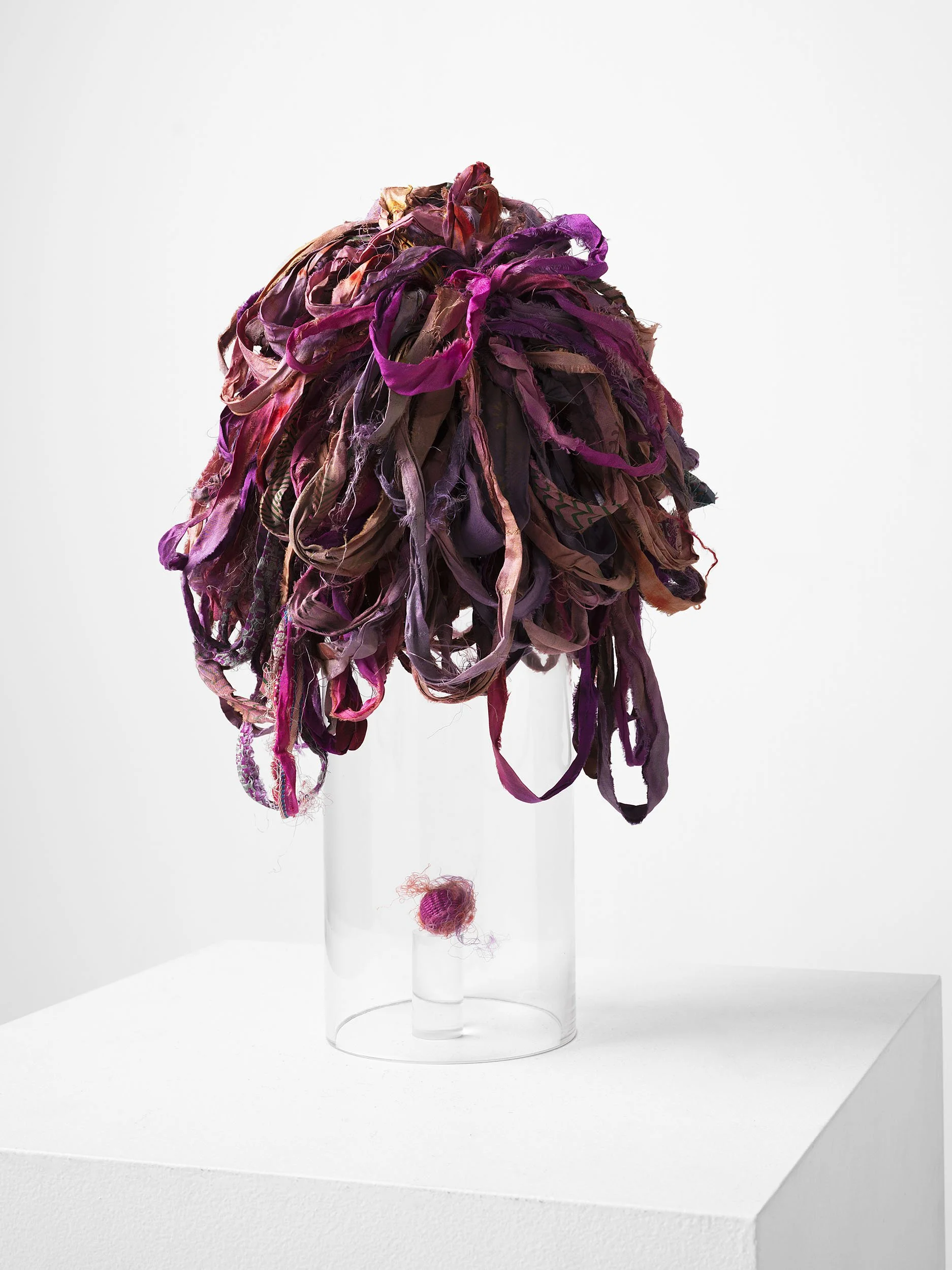 The Archetypes - Animus/Animus.
Recycled sari silk, recycled cotton thread, pallet wrap, glass.
37 x 32 x 32cm