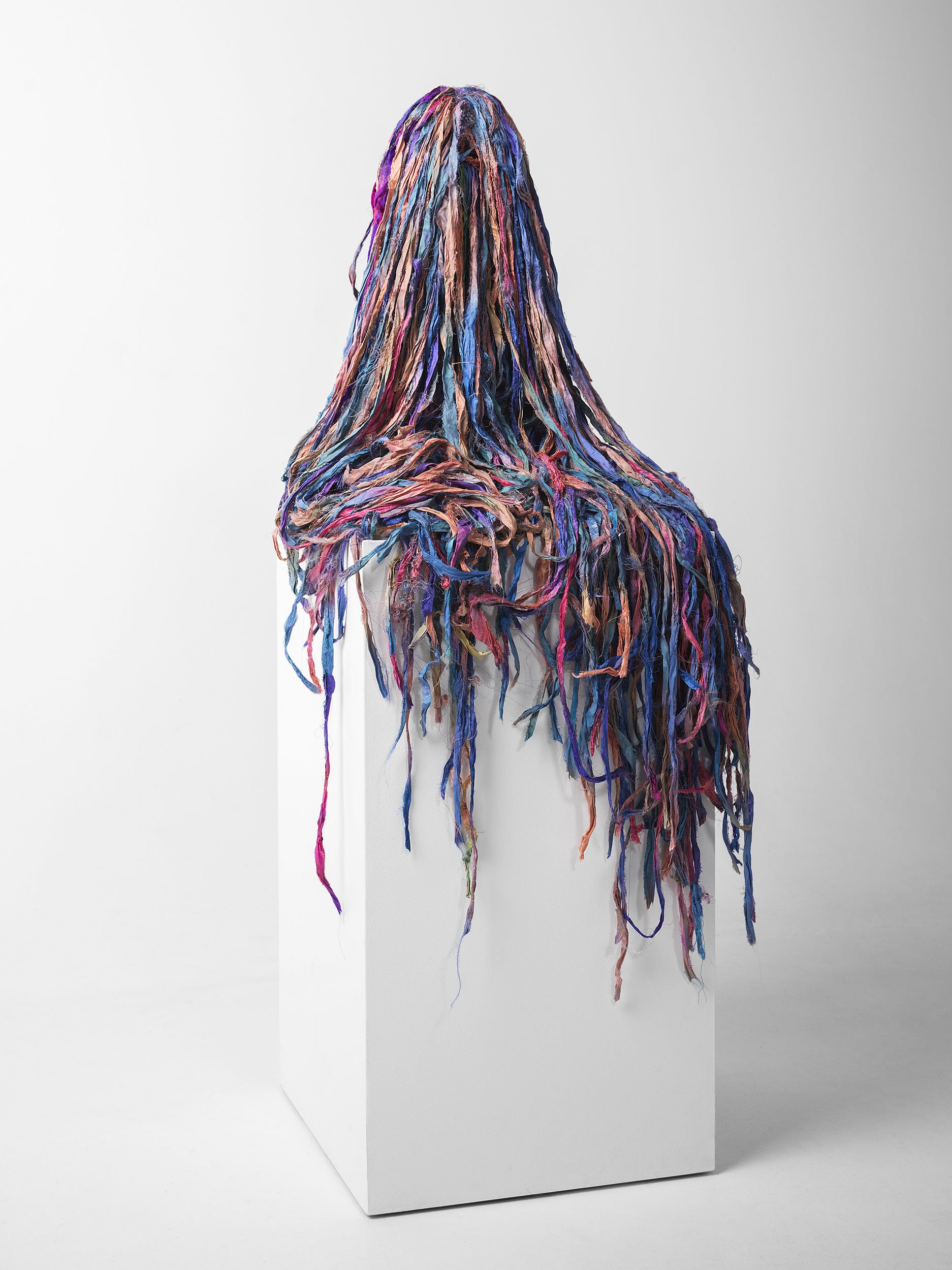 The Elementals - Water.
Recycled sari silk, wool, cotton thread, pallet wrap, reclaimed timber. 
H 55cm