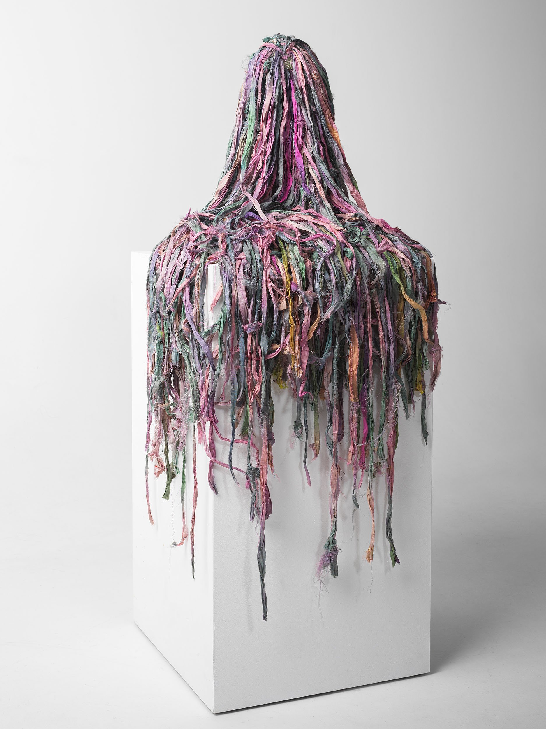 The Elementals - Earth.
Recycled sari silk, wool, cotton thread, pallet wrap, reclaimed timber. 
H 60cm