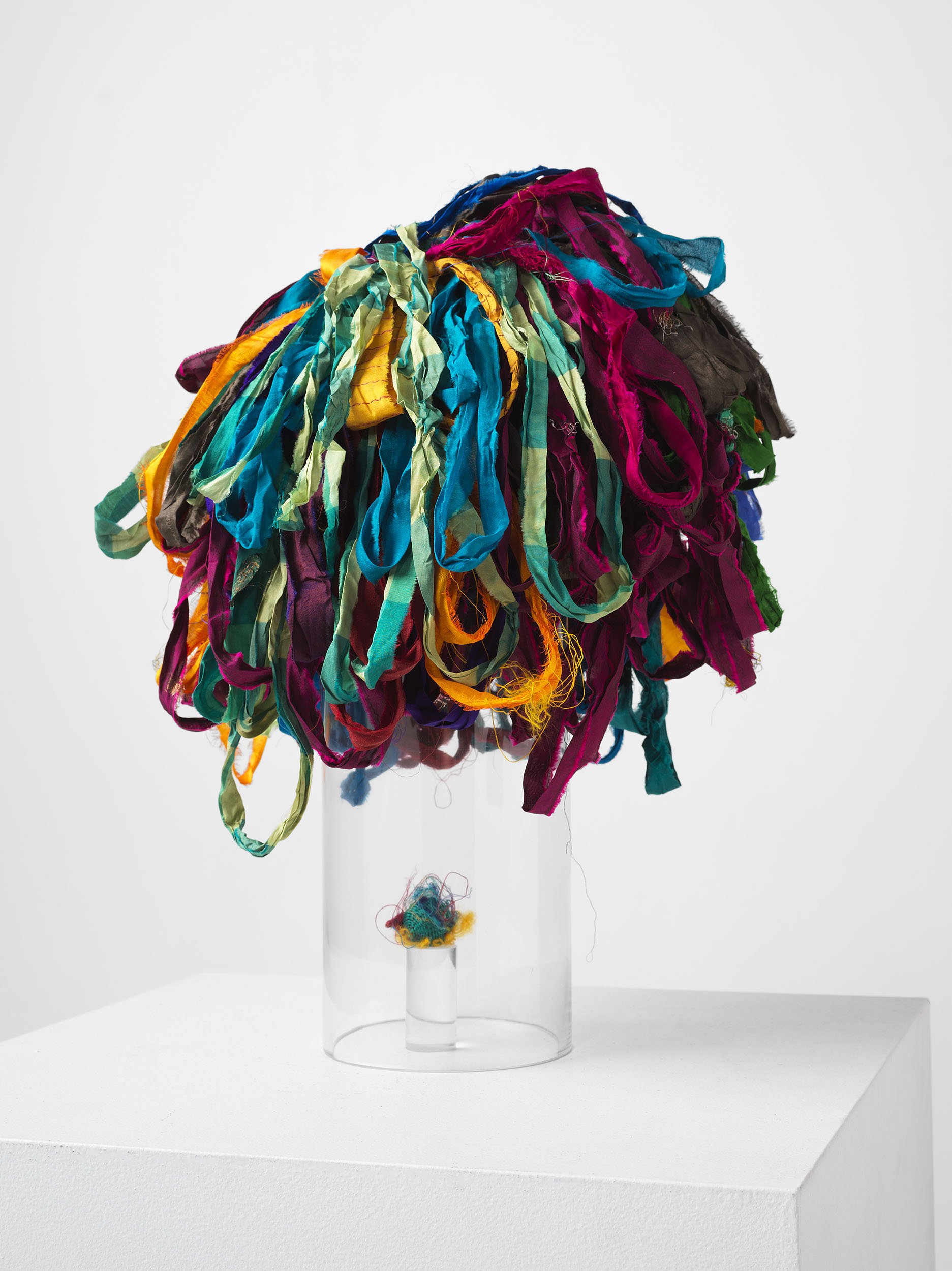 The Archetypes - Persona.
Recycled sari silk, recycled cotton thread, pallet wrap, glass.
40 x 31 x 31cm