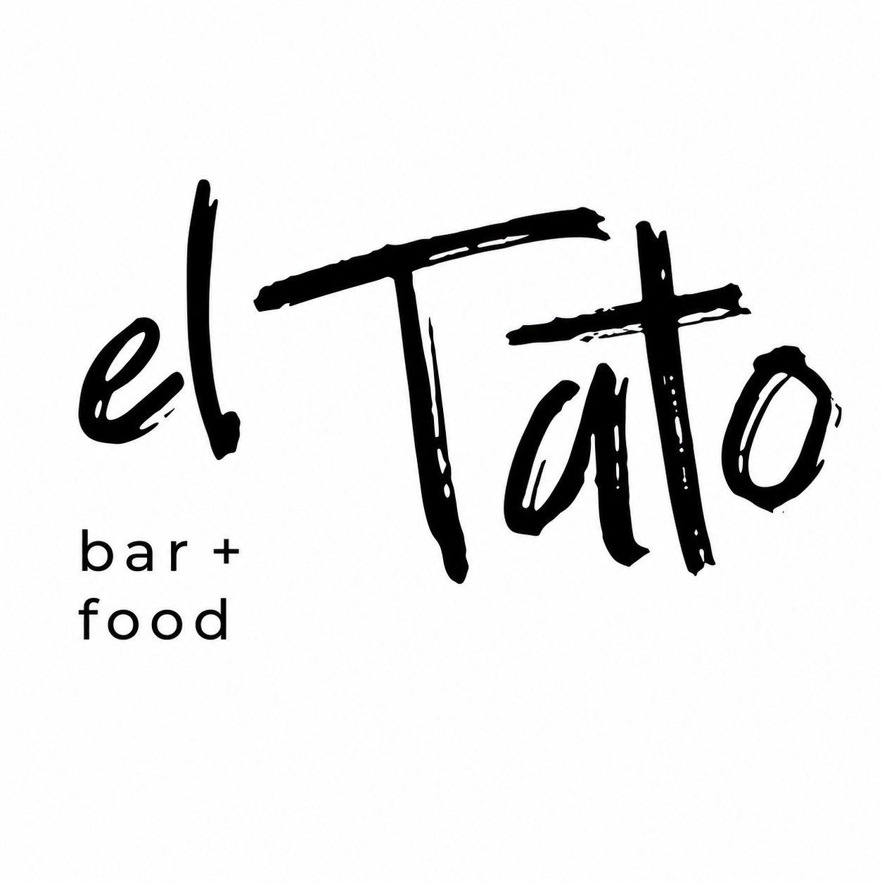 Logo for el Tato bar plus food with the text in a modern, handwritten style and smaller text indicating 'bar + food'.
