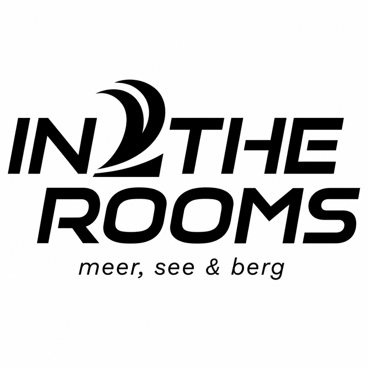 Logo for 'In the Rooms' with a stylized wave design and the tagline 'meer, see & berg' in black on a white background.