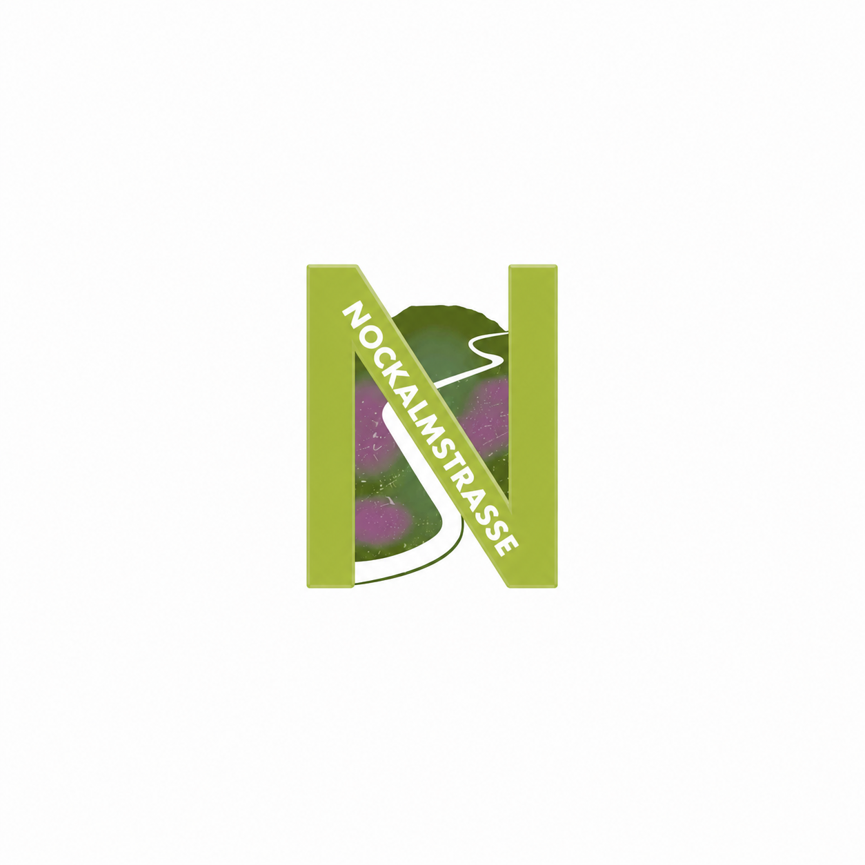 A logo with a stylized green and purple yurt and the text 'NOCKALIMSTRAASSE' on a diagonal in green and white.