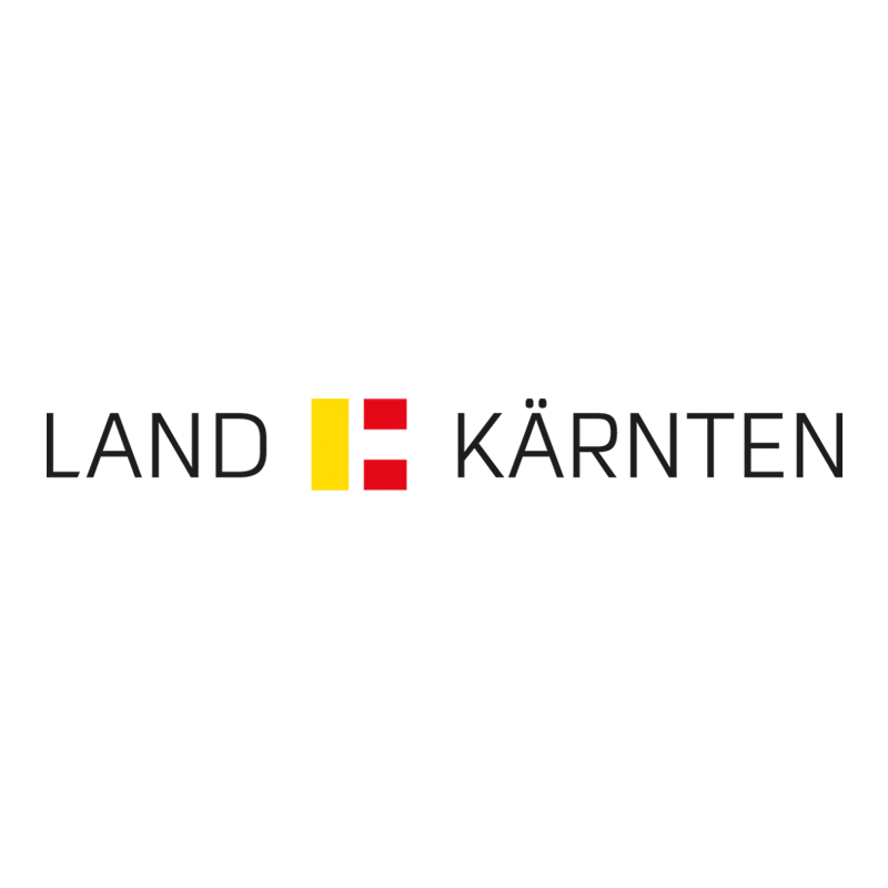 Map outline of Austria with the text 'Land Kärnten' and a graphic with yellow and red colors.