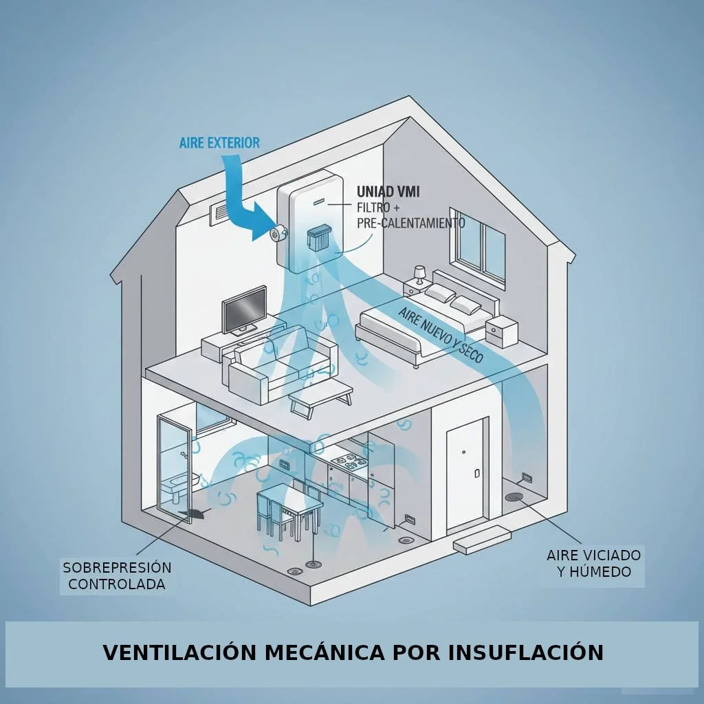 Sistema de ventilación mecánica por insuflación instalado en vivienda