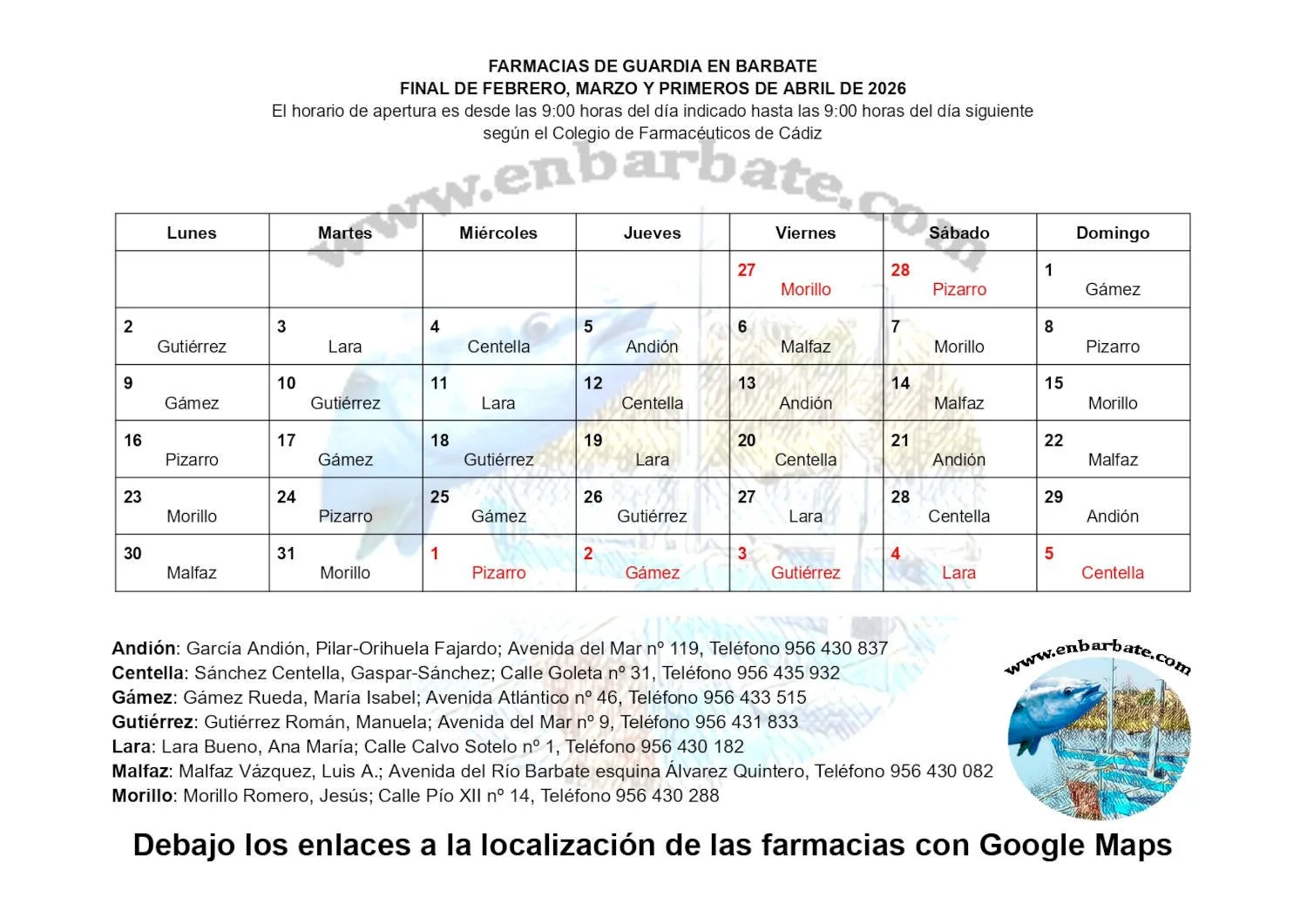 Farmacias de Guardia en Barbate