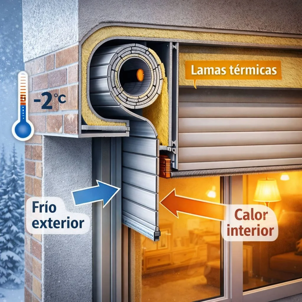 Cajón de persiana y lamas térmicas para mejorar el aislamiento