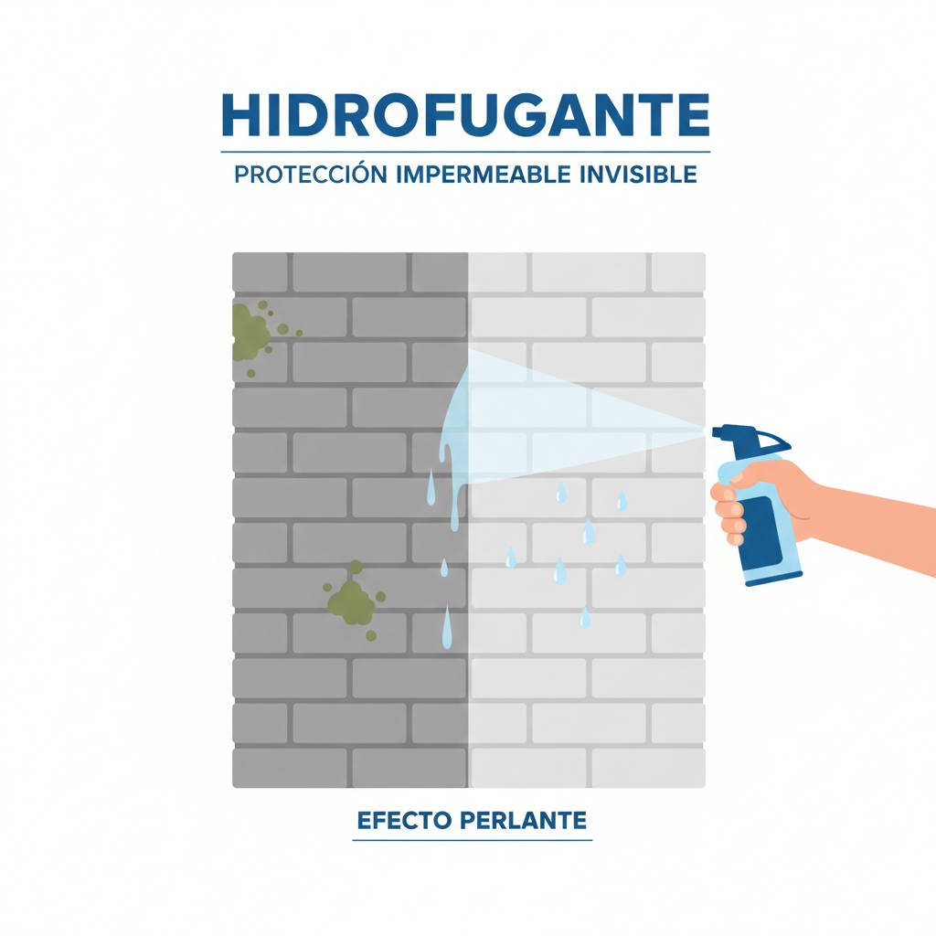 Aplicación de hidrofugante transparente en fachada exterior