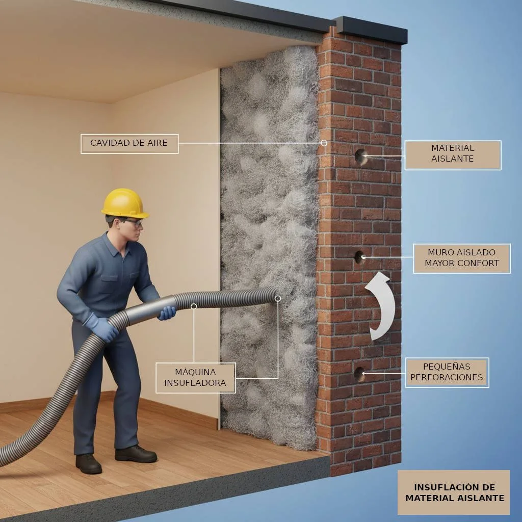 Proceso de aislamiento insuflado en una vivienda