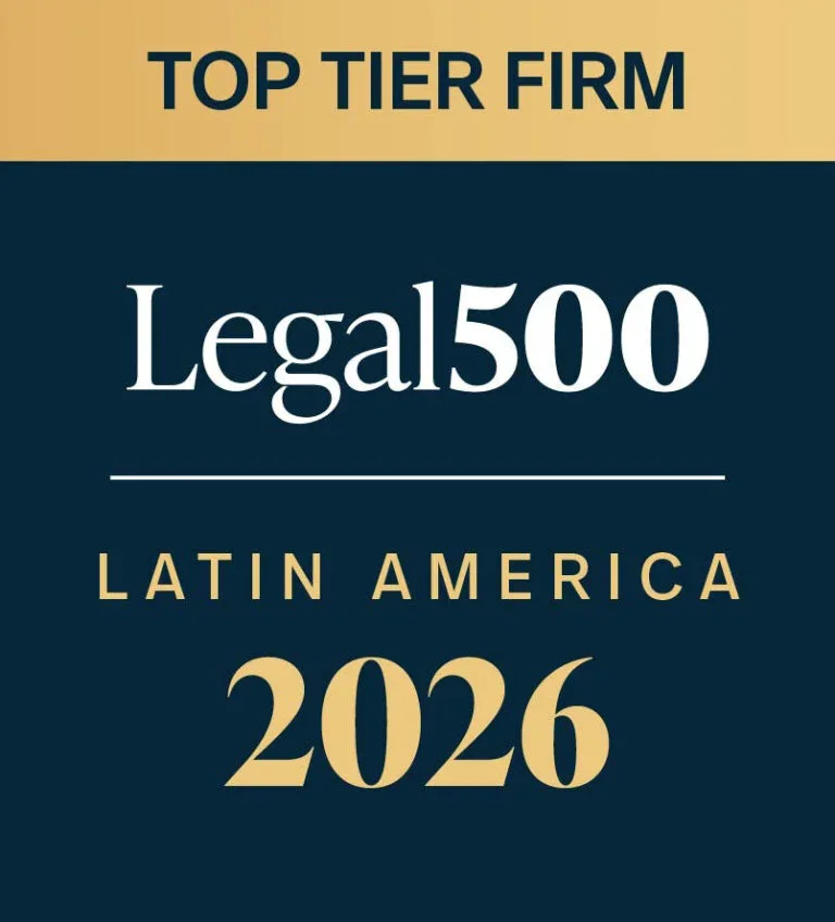 Certificación que indica la firma Legal500 en América Latina para el año 2026, en la categoría de firma de primer nivel.