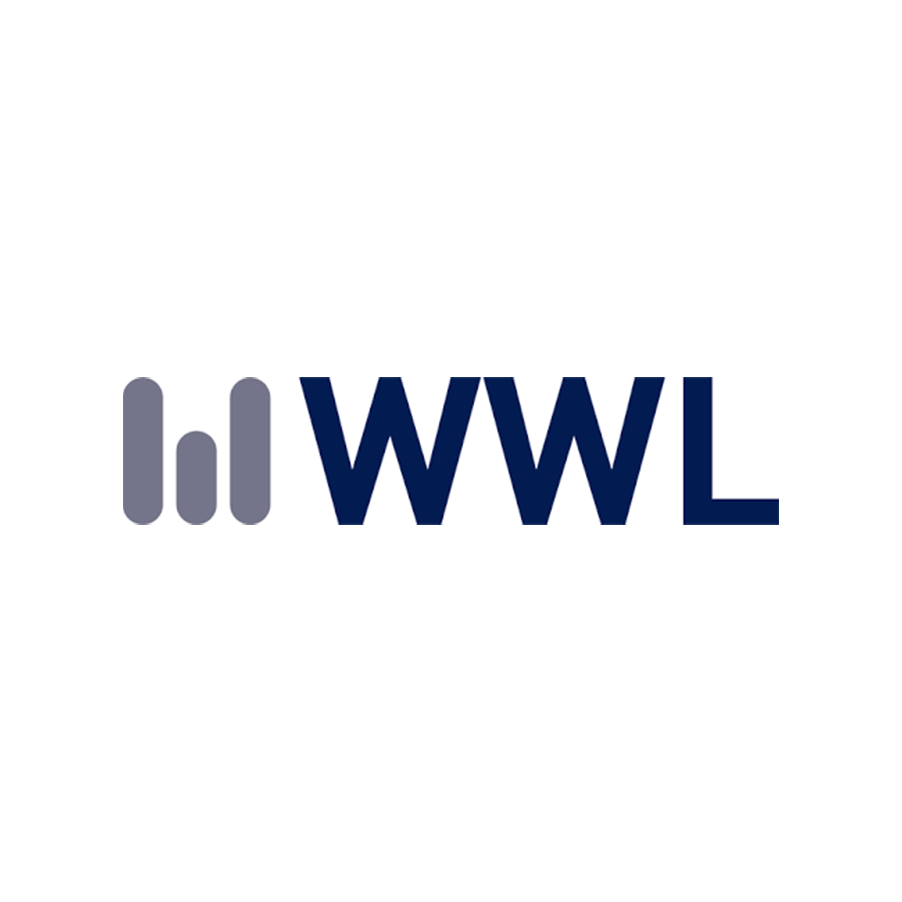 Logotipo con icono de barras y las letras WWW en color azul oscuro sobre fondo blanco.