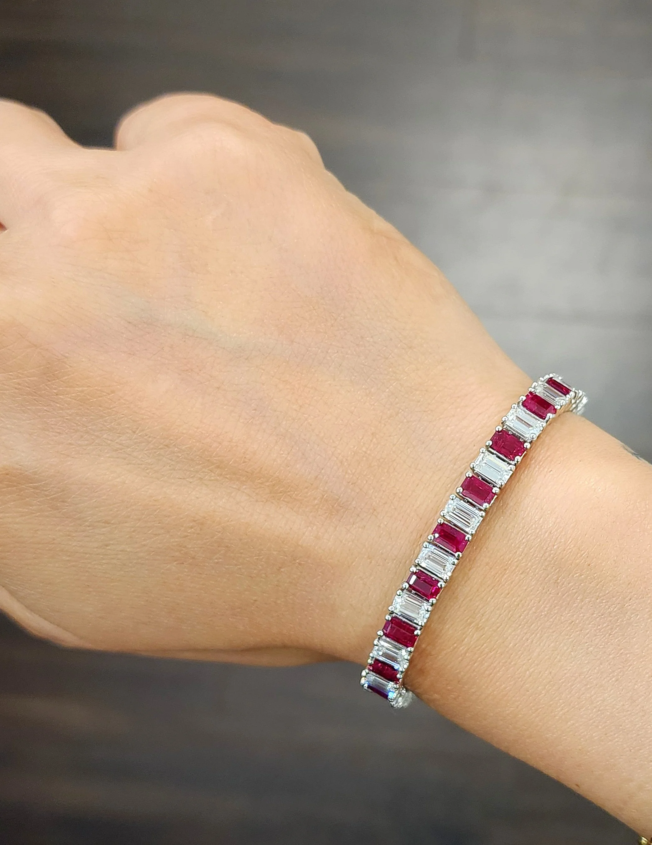 Alluring 9.29 ct GIA Certified Mozambique Ruby & Diamond Emerald-Cut Bracelet