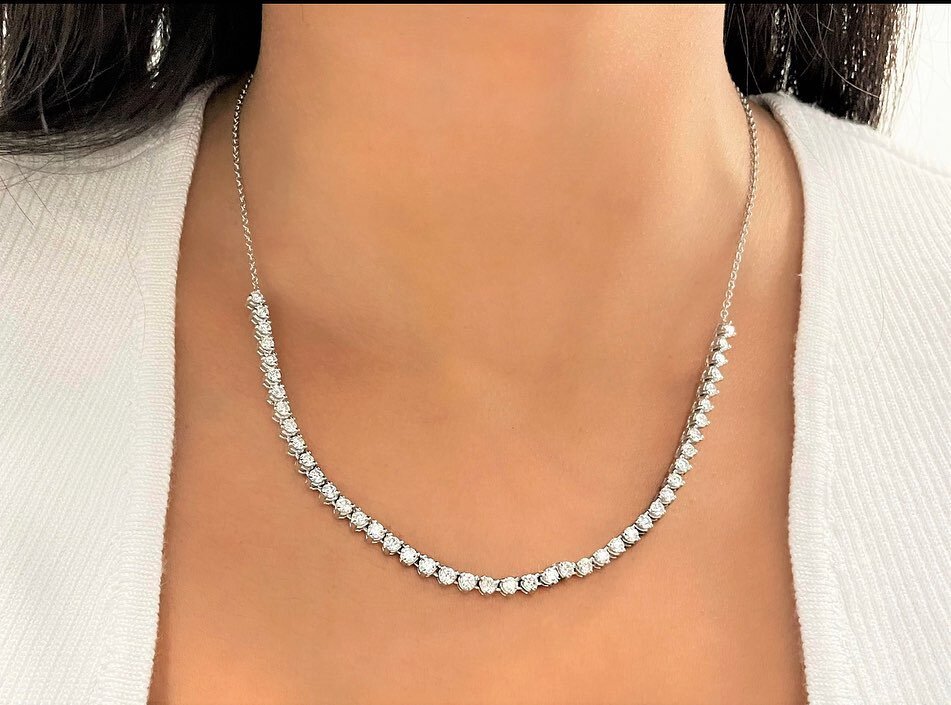 Tennis necklaces are so hot right now! We have a variety of different sizes and shapes in stock! #naturaldiamonds #mothersday #diamond #tennisnecklace #haksrocks