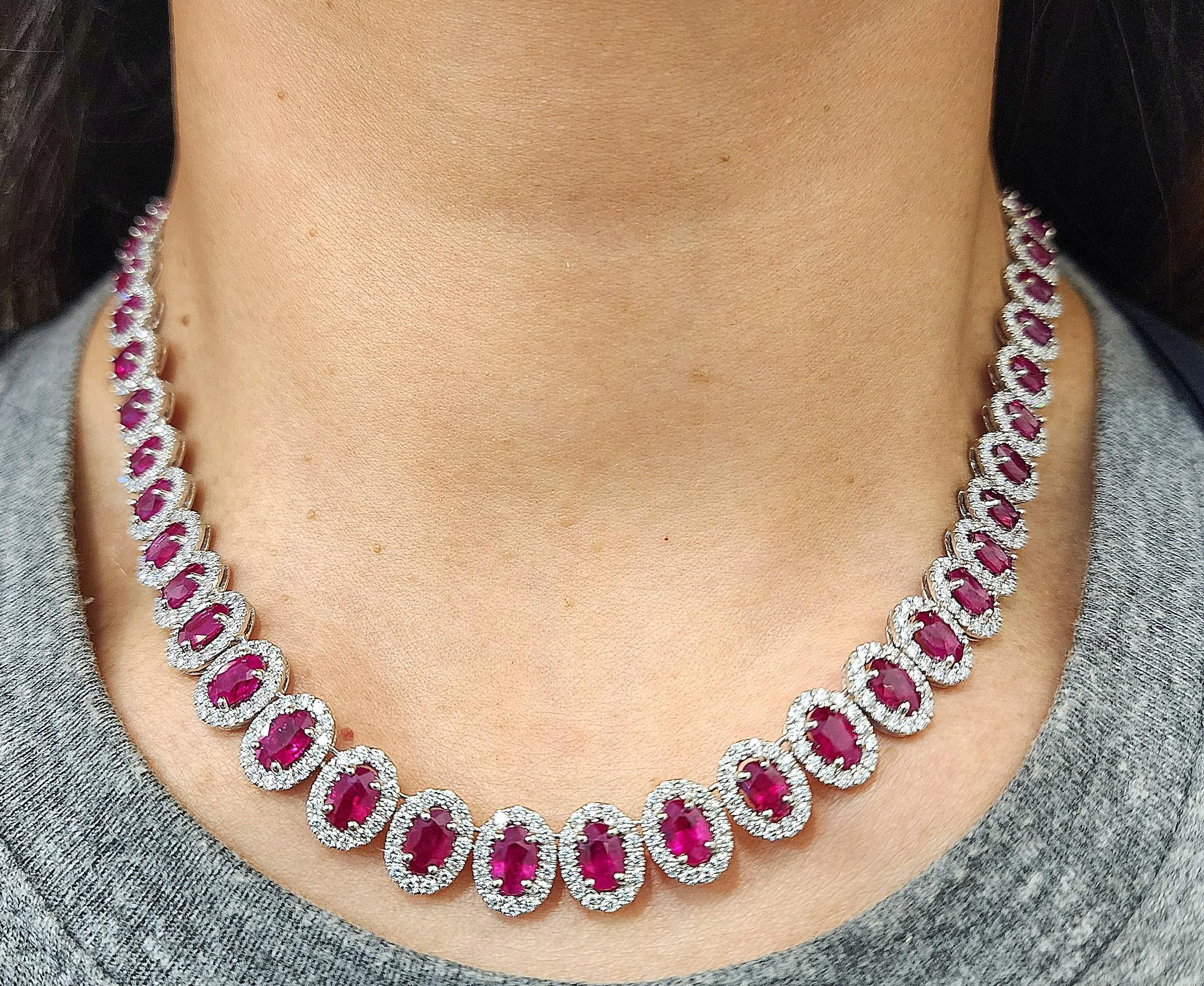 37.88 ct Natural Ruby & Diamond Necklace