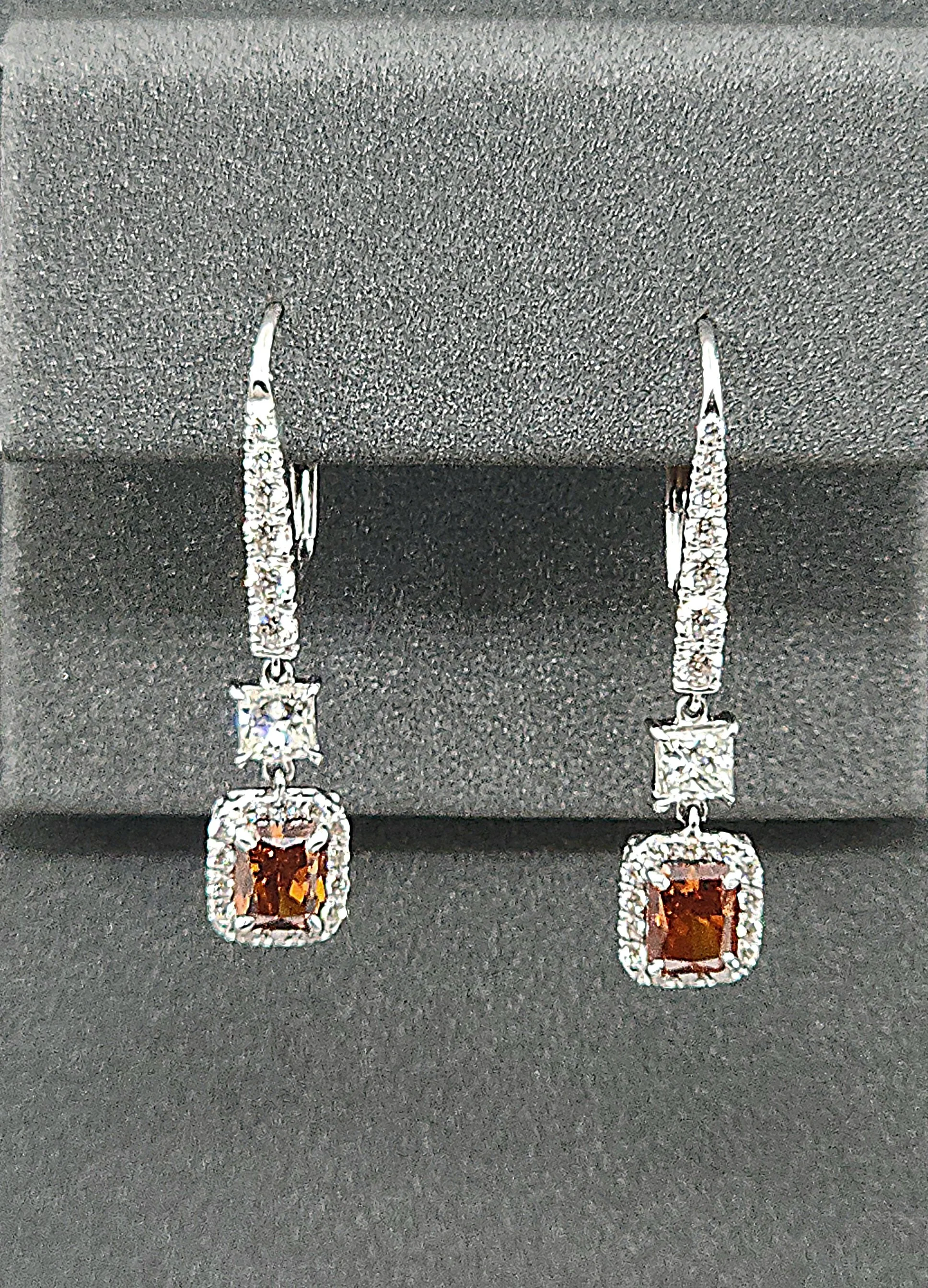 Elegant 3.23 ct GIA Certified Natural Fancy Orange & Diamond Dangle Earrings