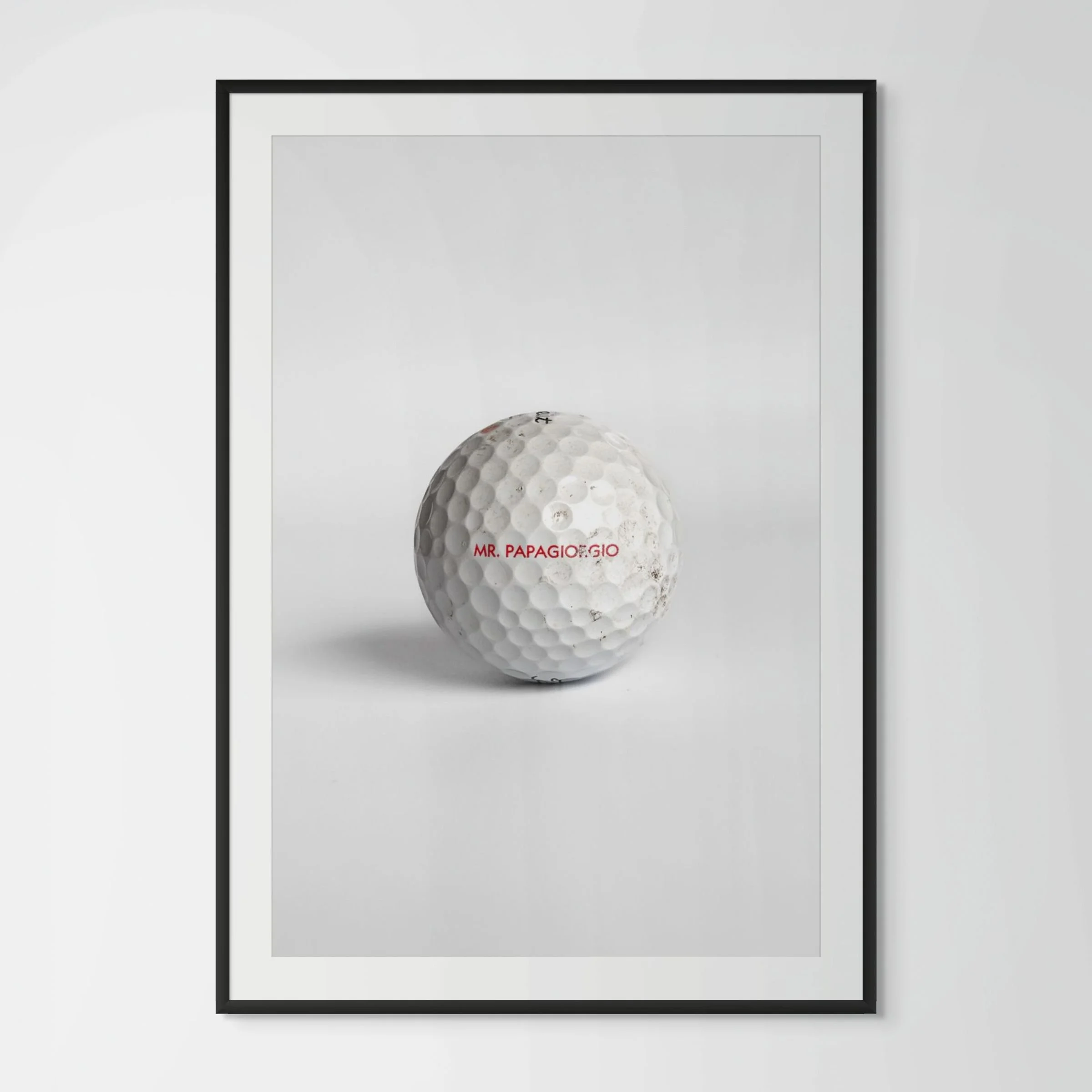 Titleist Pro V1x Mr. Papagiorgio custom golf ball framed photography print in black wood frame
