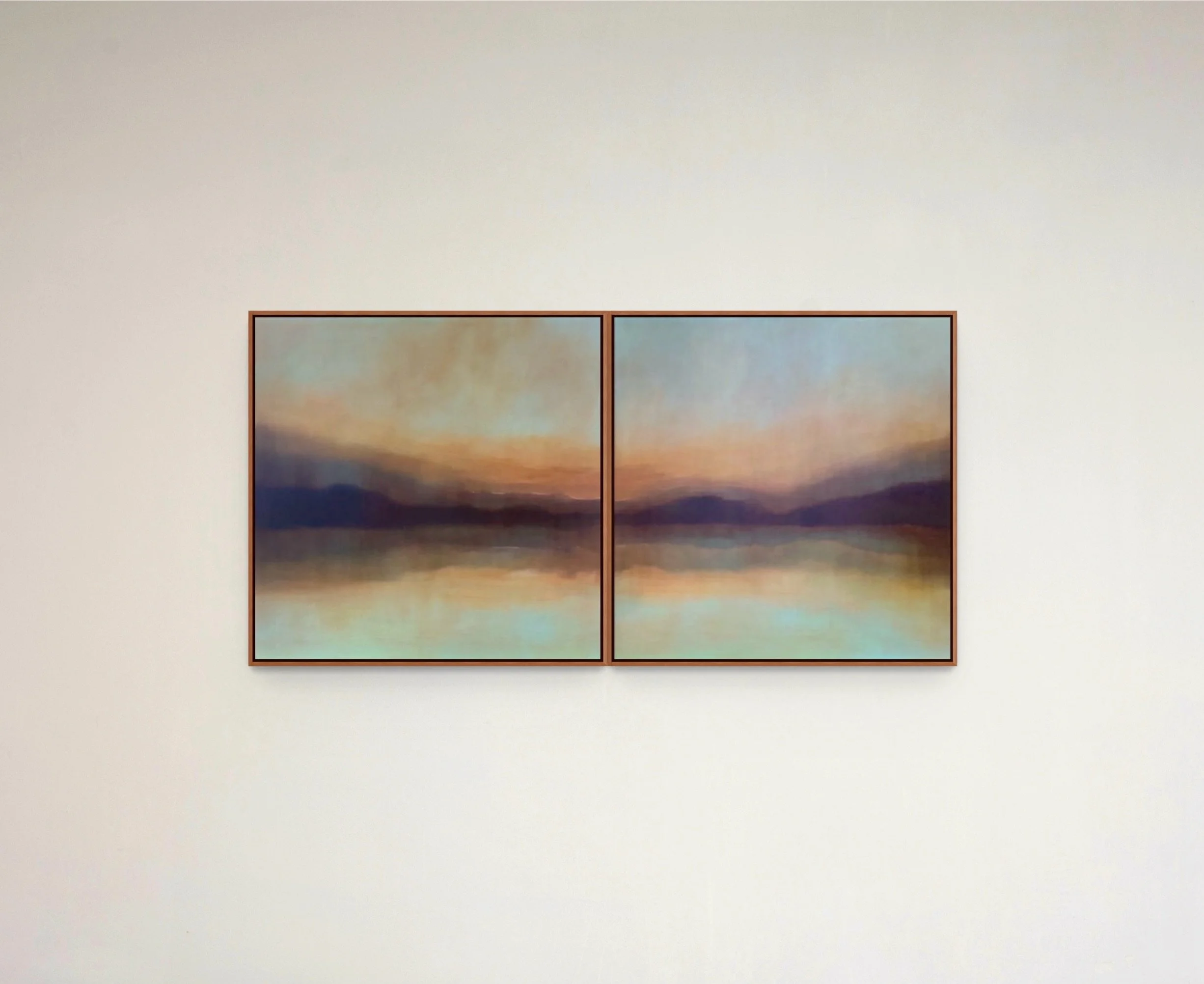 &lsquo;The Silence Where the Dreamer Hears&rsquo; 

200cm x 100cm 
A diptych comprising of two 100cm x 100cm canvases

Oil on linen 
2026

Inspired by the view to the Purbecks from South Deep anchorage in Poole Harbour at sundown.

Available via @hig