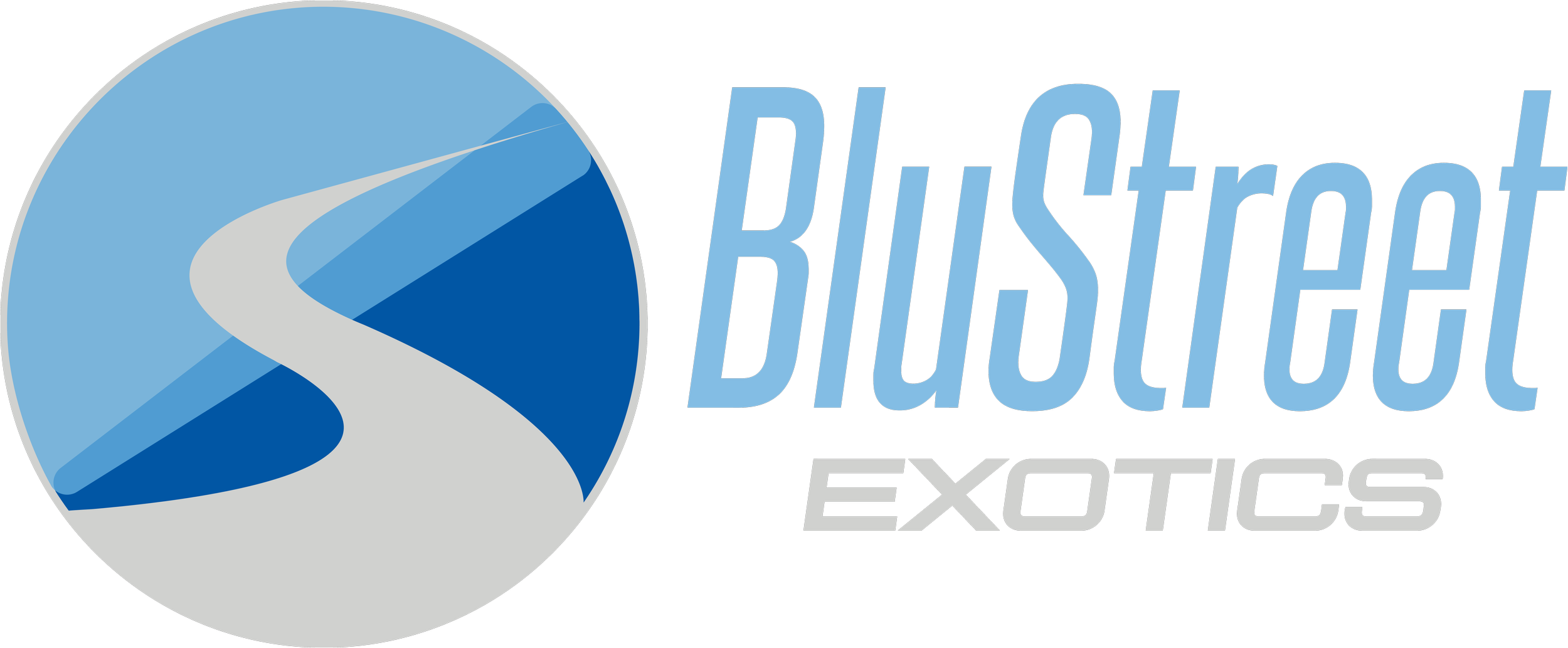 Logo for BlueStreak Exotics with a stylized blue and white road winding through a blue circle, and the company name in large blue and gray letters.
