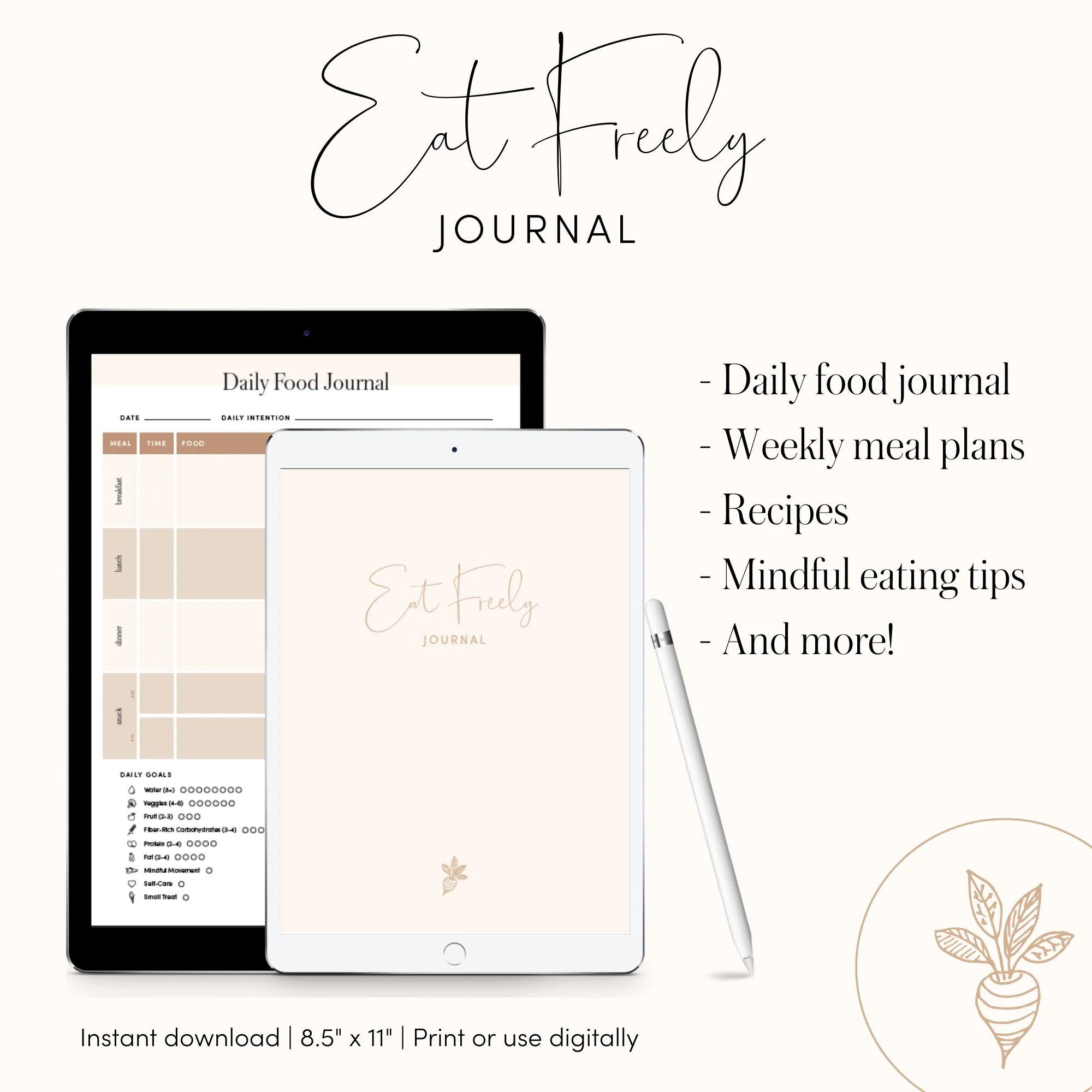 Eat Freely Journal | Daily Food Journal + Weekly Meal Plan