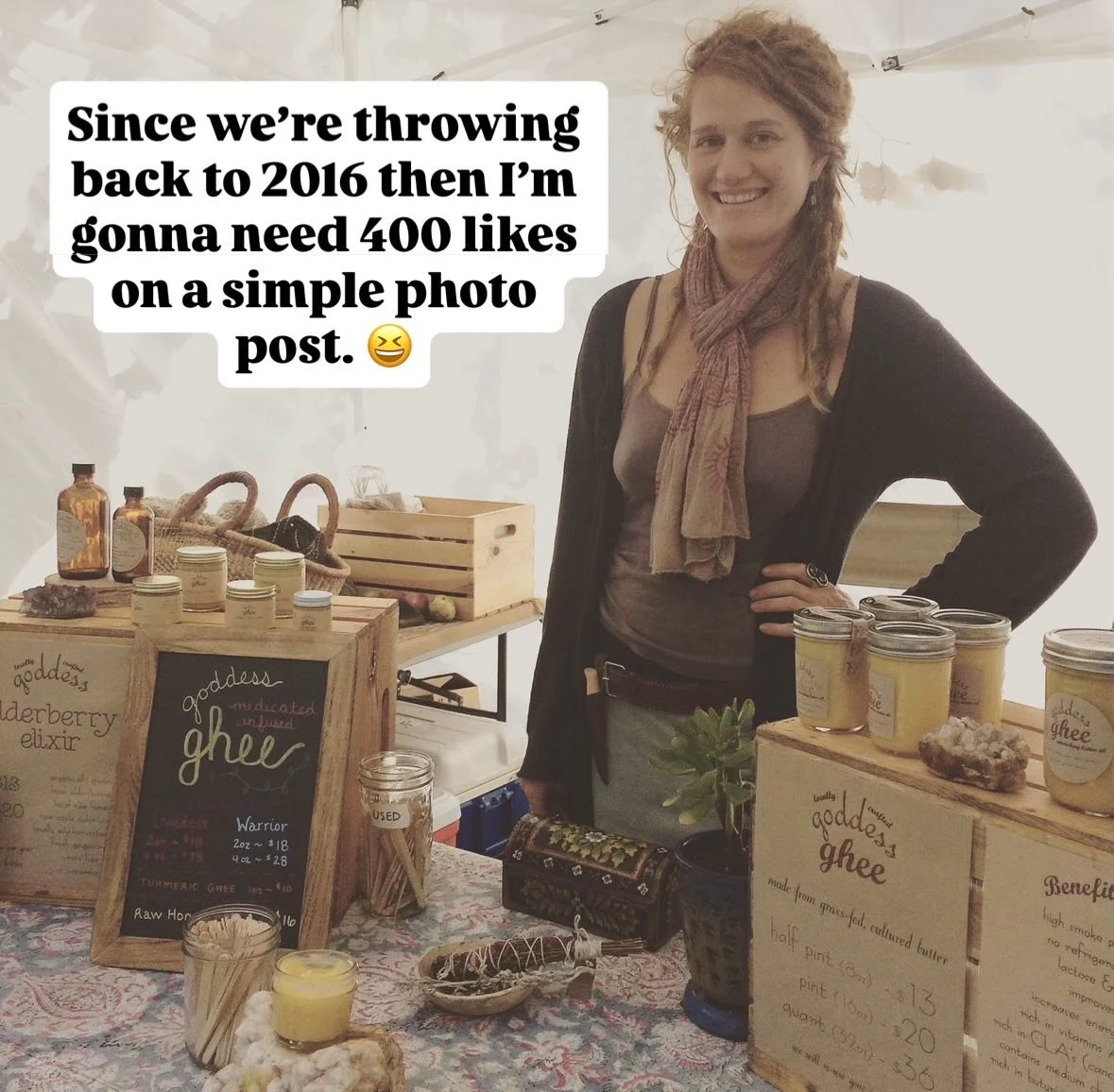 2016. Southeast Wise Women&rsquo;s Herbal Conference. 
1 year into my business. 

I wasn&rsquo;t really using Instagram for business yet so ALL of my marketing was LIVE, on the ground, talking with people at farmers markets and events. And I loved it