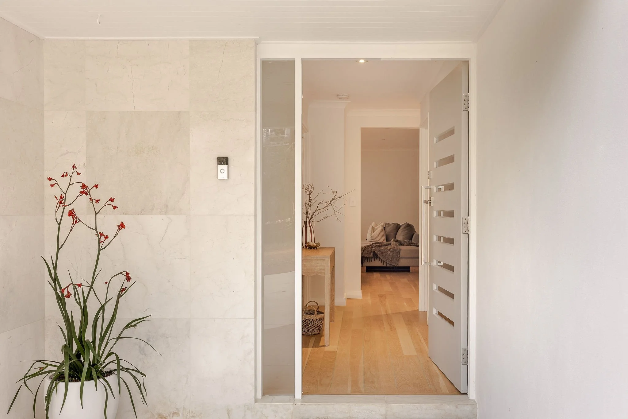 Front entry with glass door and timber floors, Seastream Haven Dunsborough