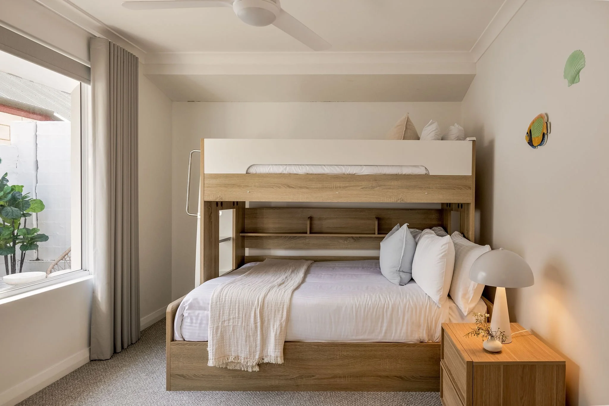 Bedroom Four bunk room with Queen bed below and single bunk above, Seastream Haven DunsboroughBedroom Four: Queen bed