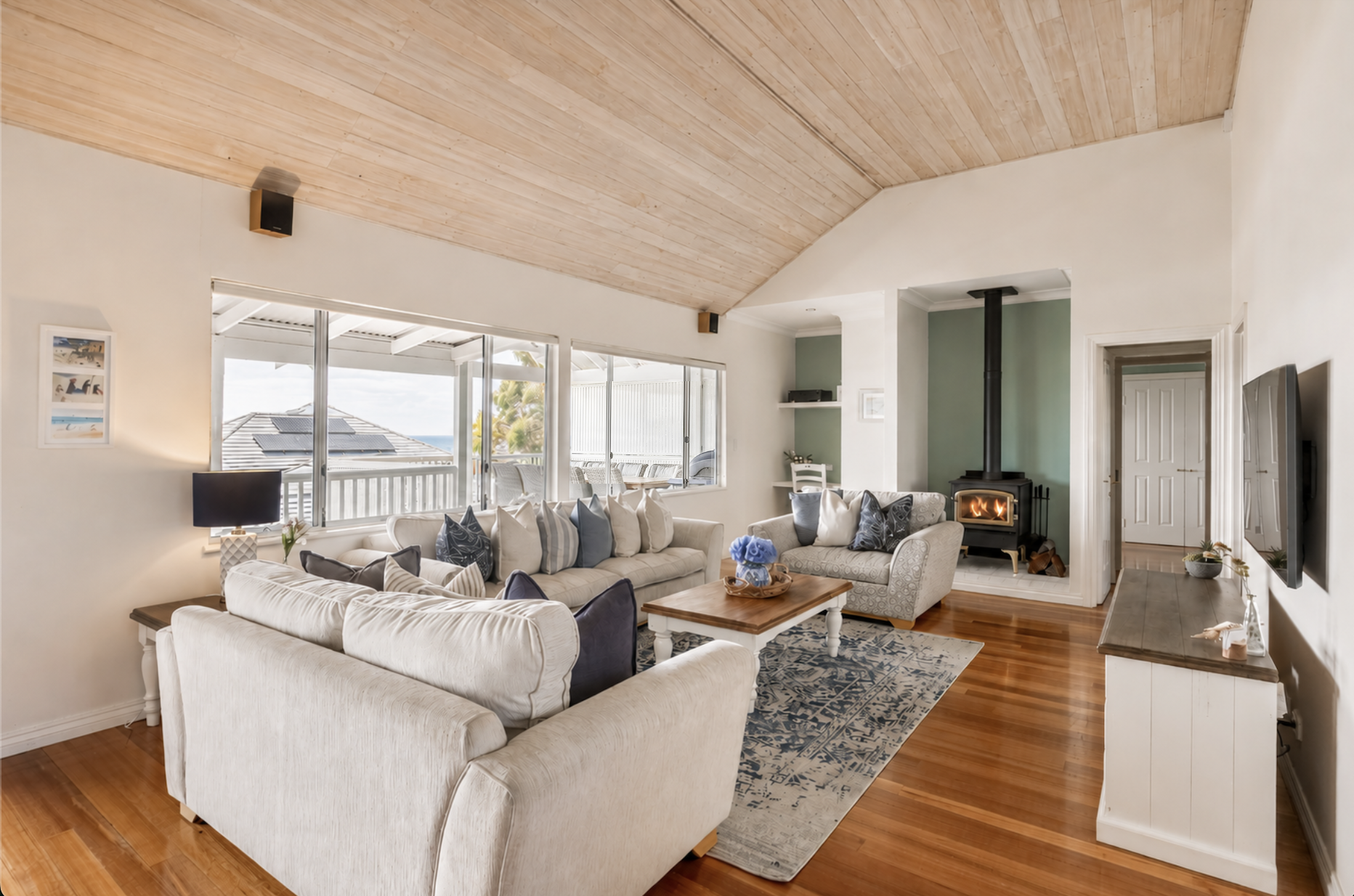 Living area with pot belly fire