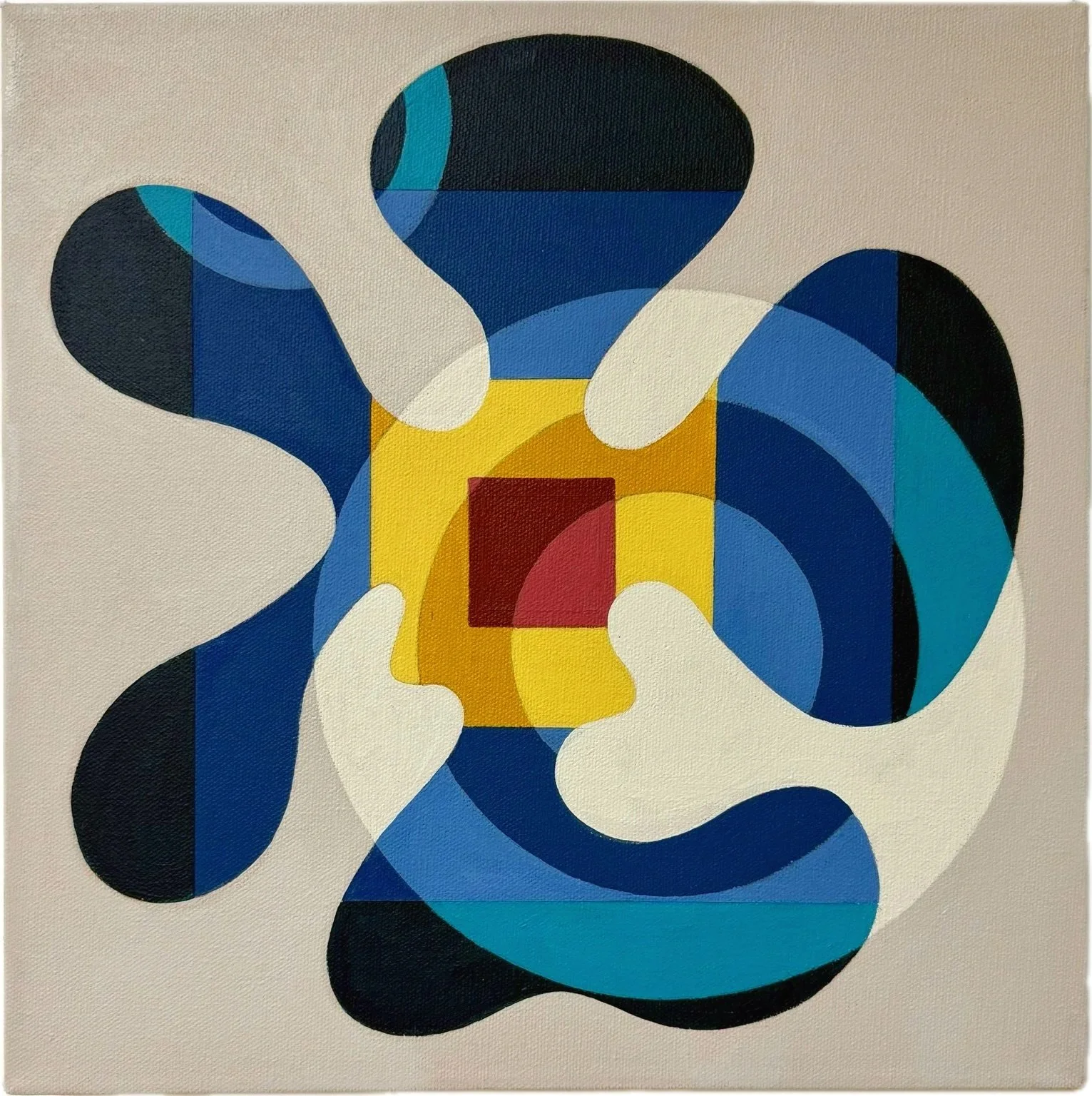 Blobhaus 1. 14 × 14 inches, acrylic on canvas, 2025. Sold.