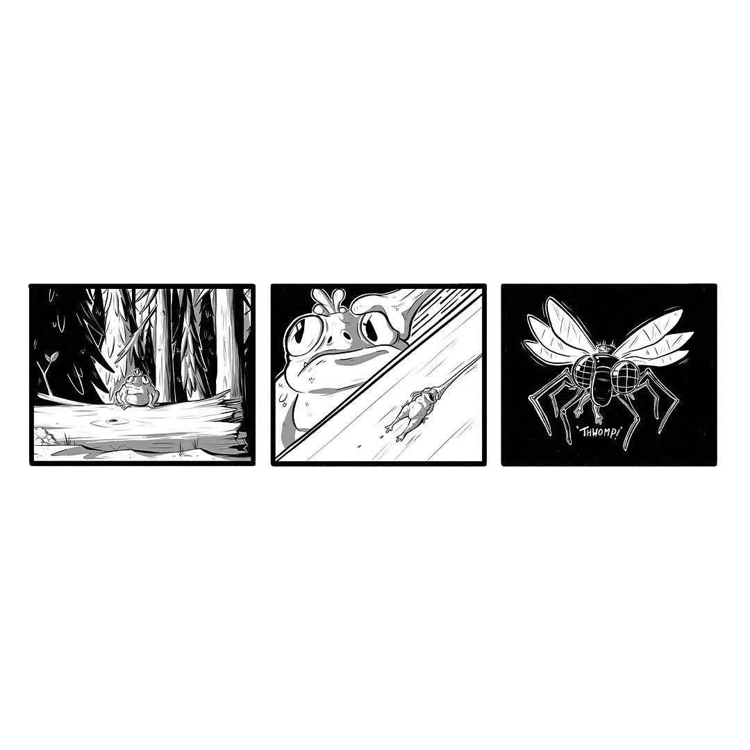 The Hall in the Marshes - 1. Bog Flies and Moss Toads.
.
.
.
.
.
#illustration #drawing #creaturedesign #fantasy #comicart #comicpanel #graphicnovel #art #worldbuilding #worldbuildingart #toads #flies