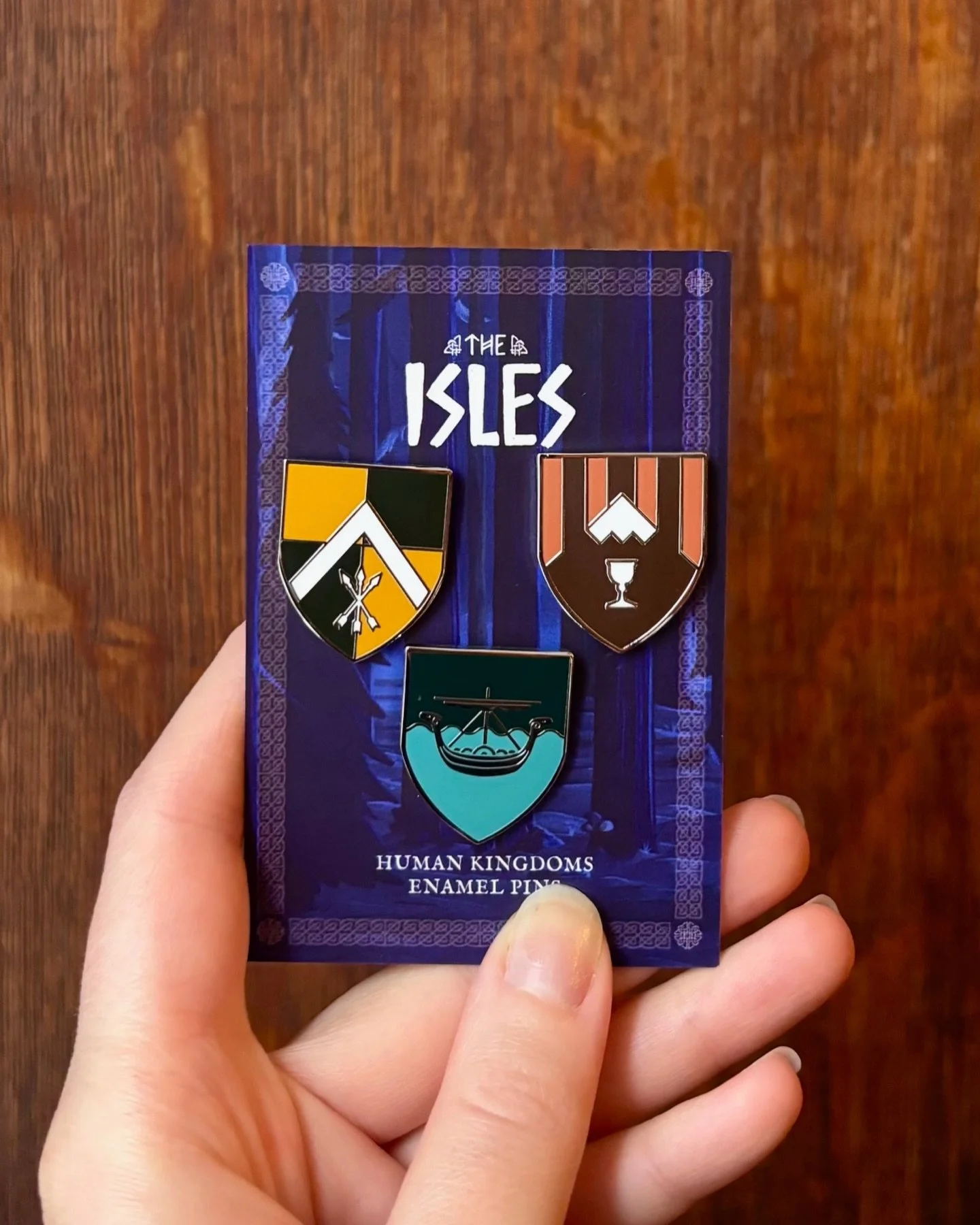 Enamel pins have arrived, and are now available in our shop! (Link in bio)

A set of three enamel pins, depicted the heraldry of the human settlements of Wealdtun, Beorgburh and W&aelig;terstowe from the world of The Isles 

- High quality, hard enam