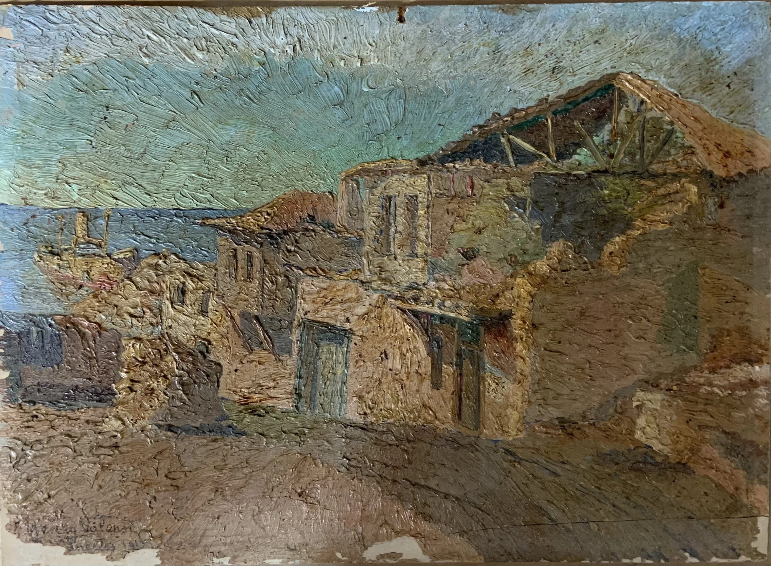 before - heavy debris, staining, flaking pigment
