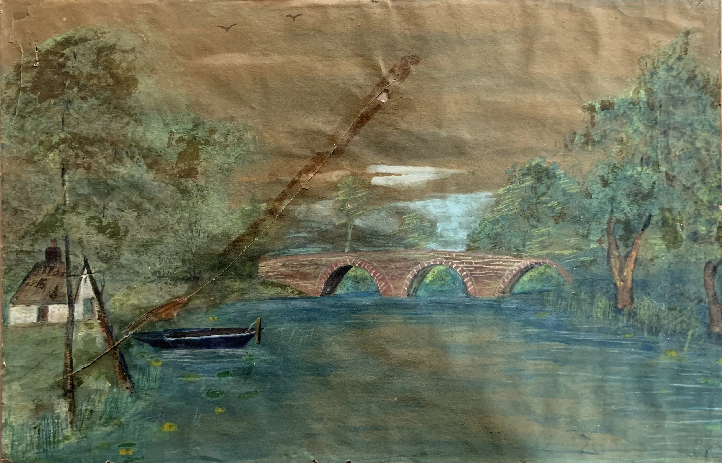 before - wrinkled, torn, adhesive staining
