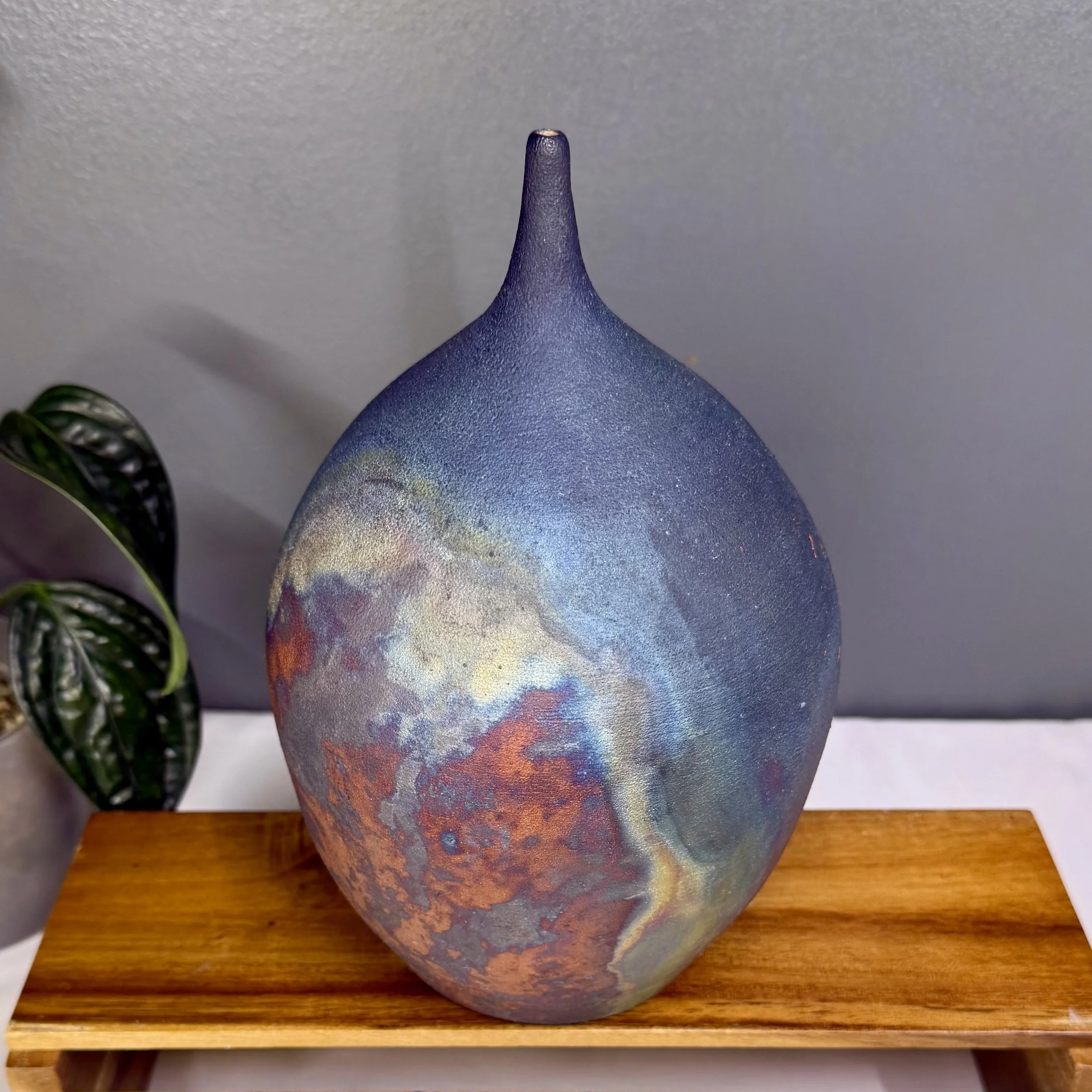 Blue Raku Droplet Vase- Lg.